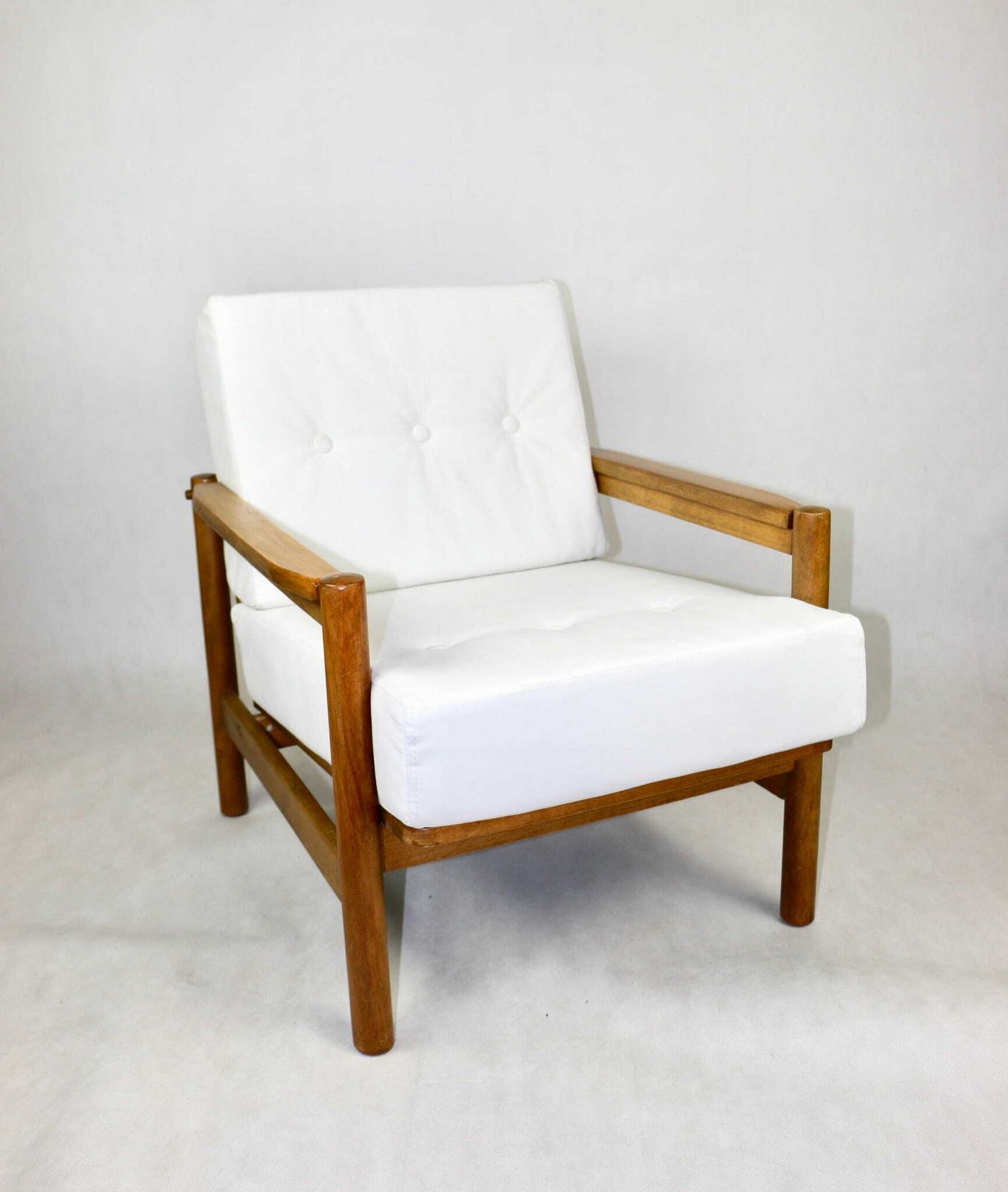 Wooden Armchair Designed By Z. Baczyk, Brown Vintage White Velvet Jade Easy To Clean