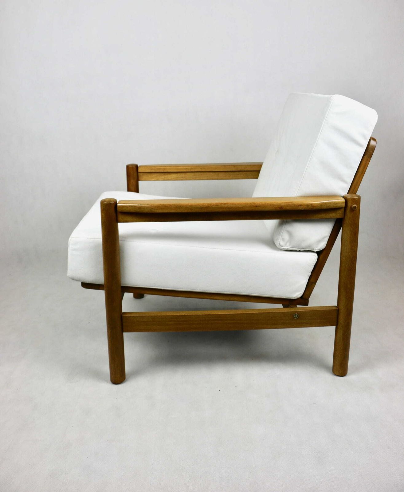 Wooden Armchair Designed By Z. Baczyk, Brown Vintage White Velvet Jade Easy To Clean photo Furniture