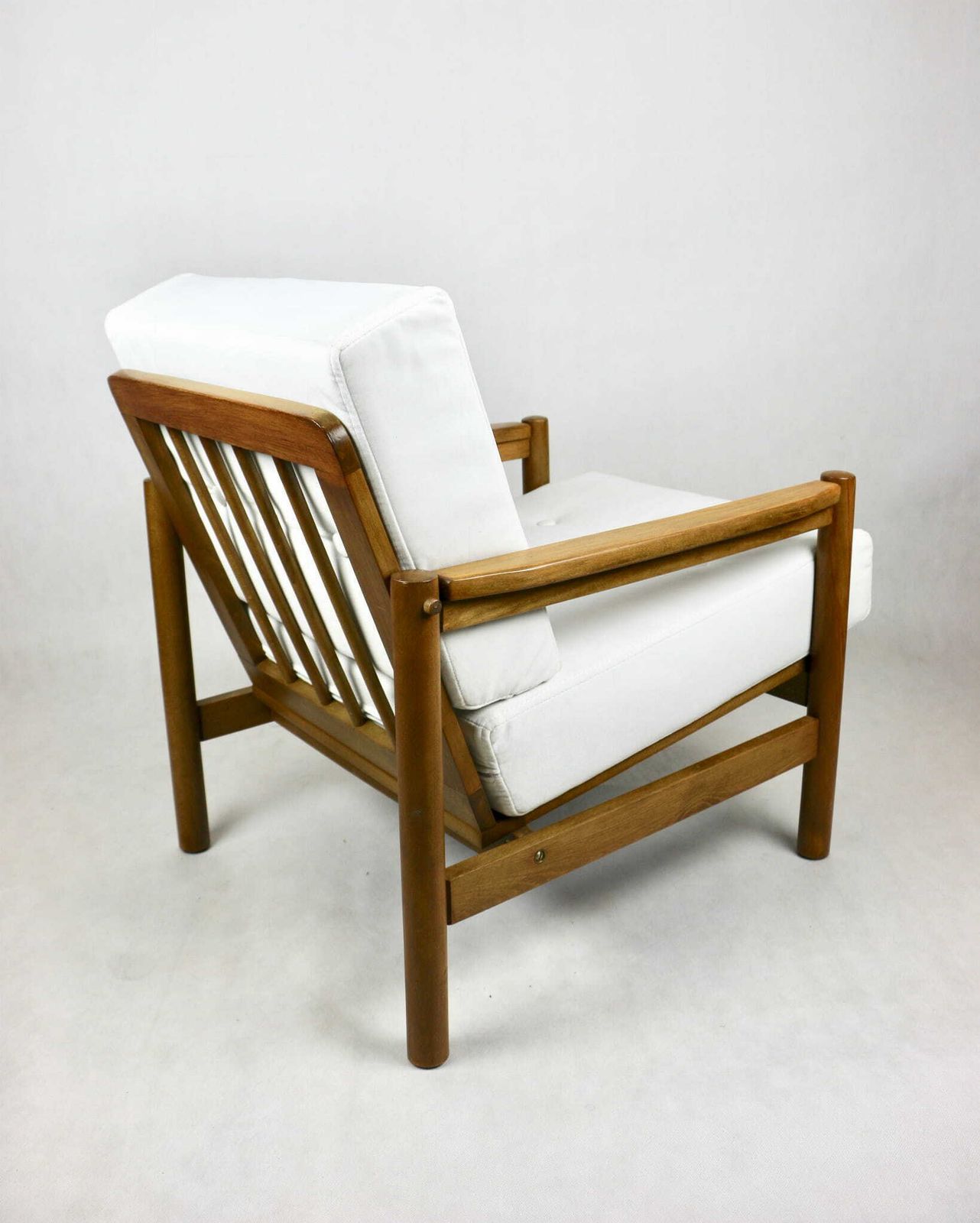 Wooden Armchair Designed By Z. Baczyk, Brown Vintage White Velvet Jade Easy To Clean photo buy