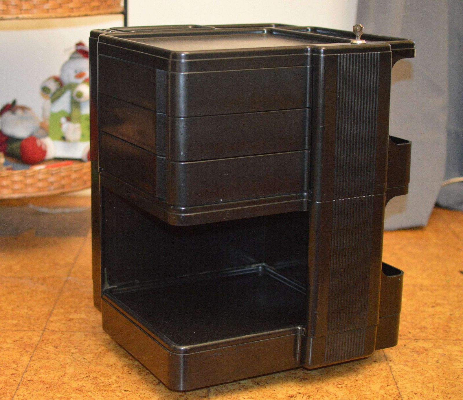 Vintage Trolley Version With 3 Drawers Italy, Black Trolley Design By Joe Colombo (?)1970s photo furniture