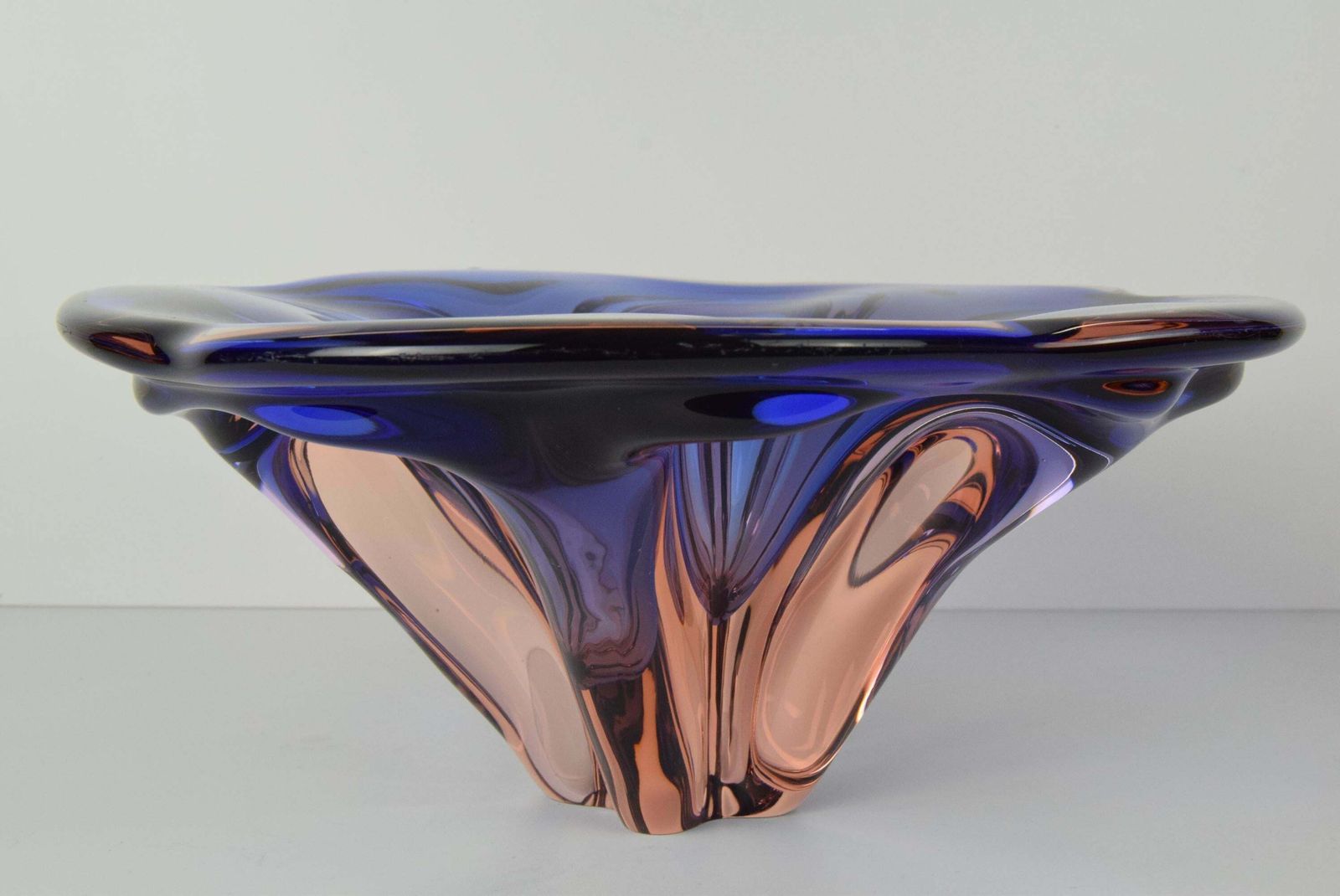 Mid Century Big Art Glass Bowl, Design Josef Hospodka For Chribska, 1960's. photo vinterior