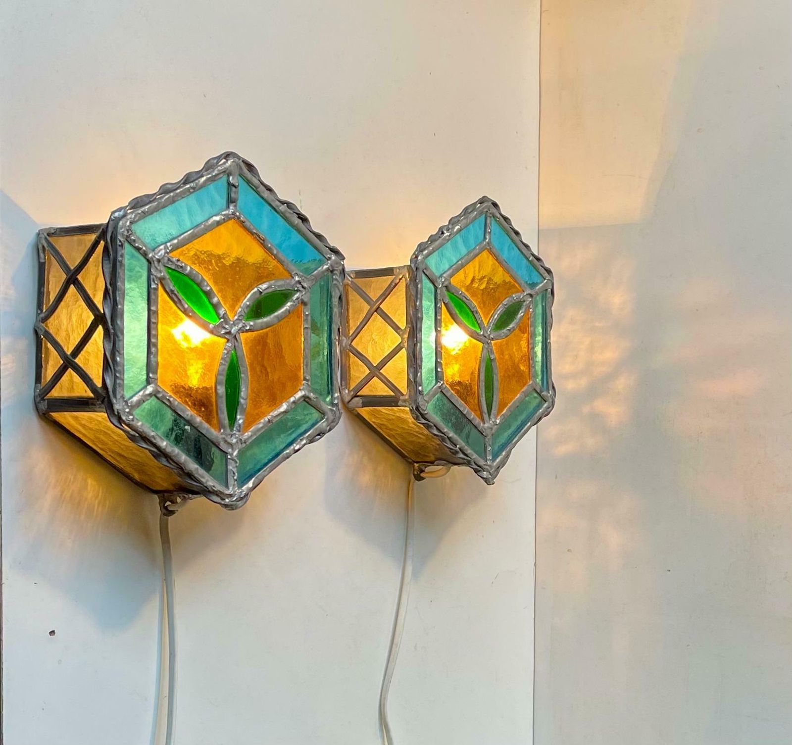 Vintage Scandinavian Gothic Style Stained Glass Wall Sconces photo vinterior