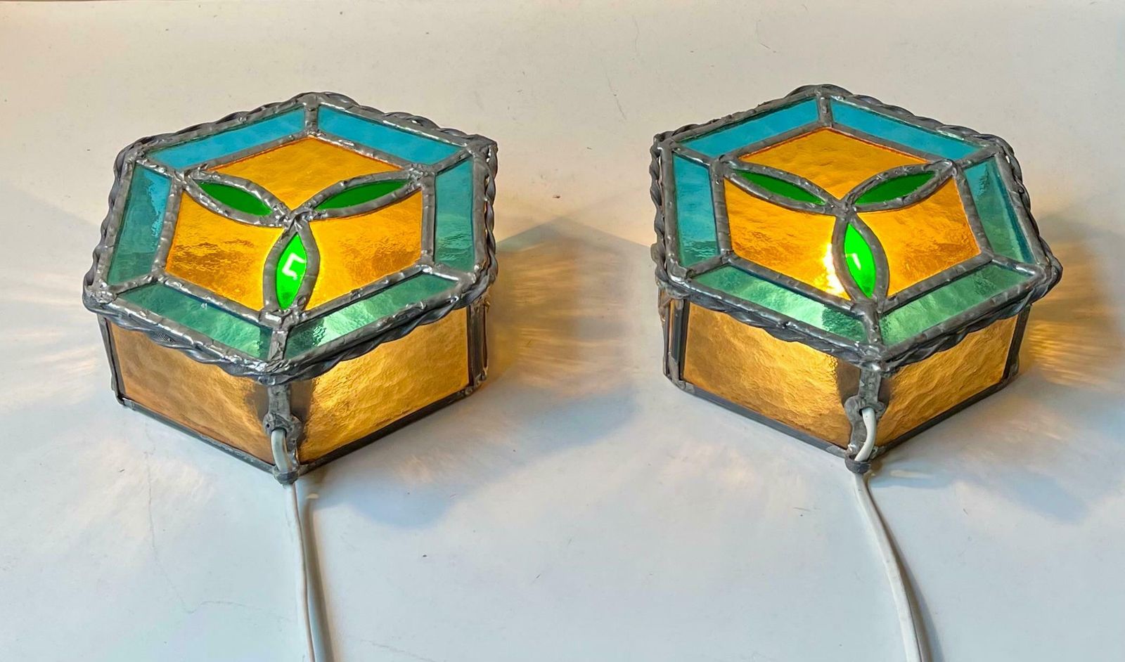 Vintage Scandinavian Gothic Style Stained Glass Wall Sconces photo vintage