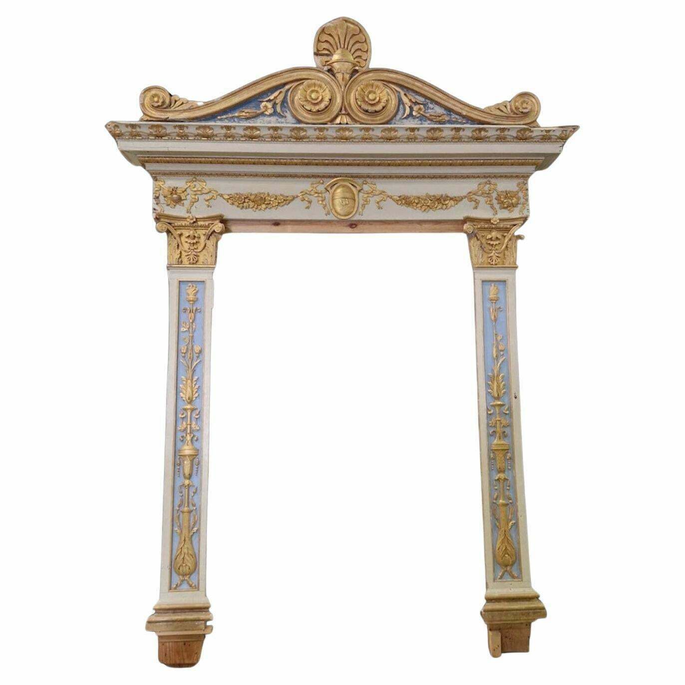 Antique Huge Painted, Gilded And Richly Carved Wooden Portal, Naples (Italy)