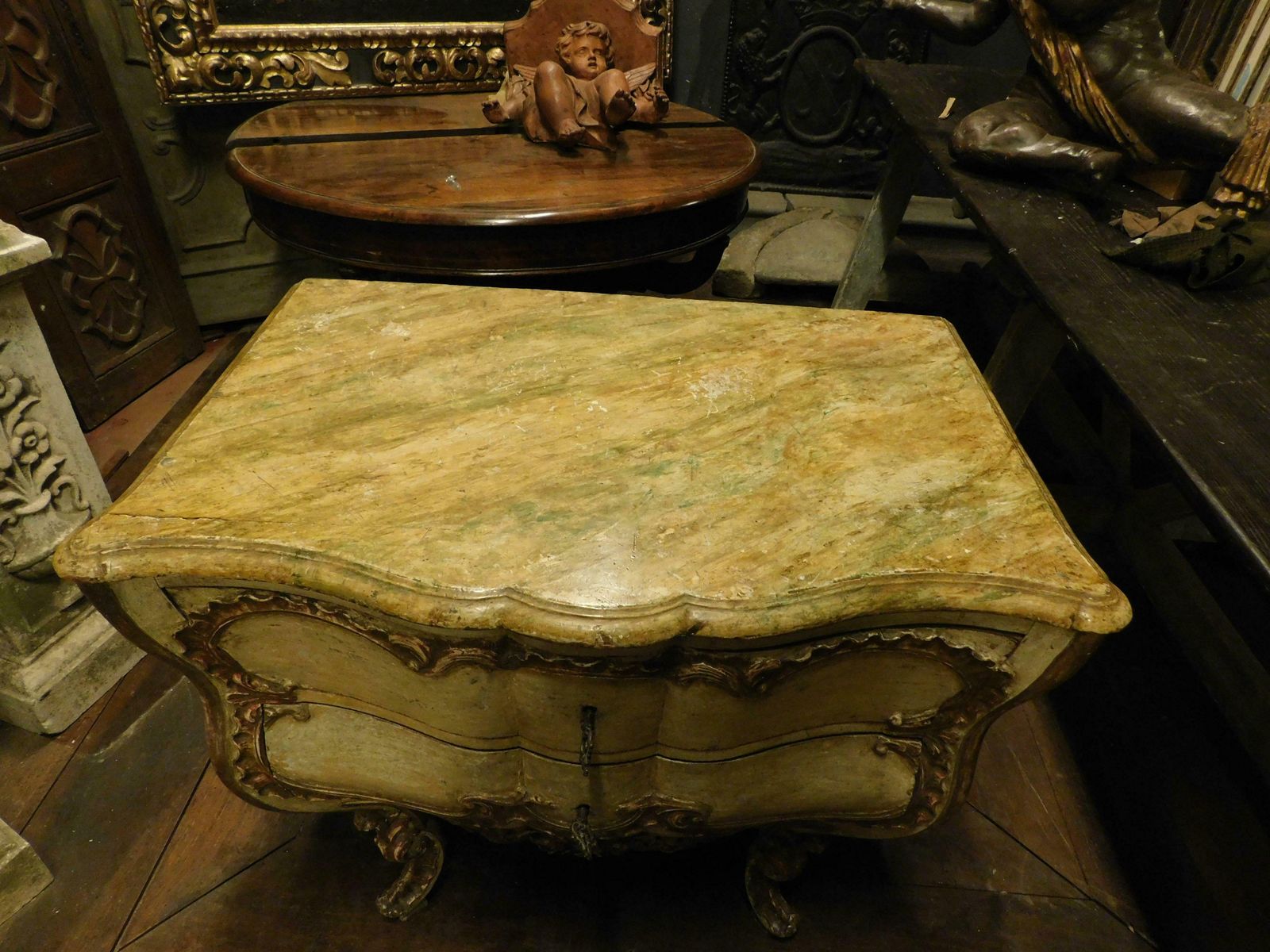 Antique Venetian Lacquered And Gilded Chest Of Drawers, Richly Carved, Italy photo Furniture