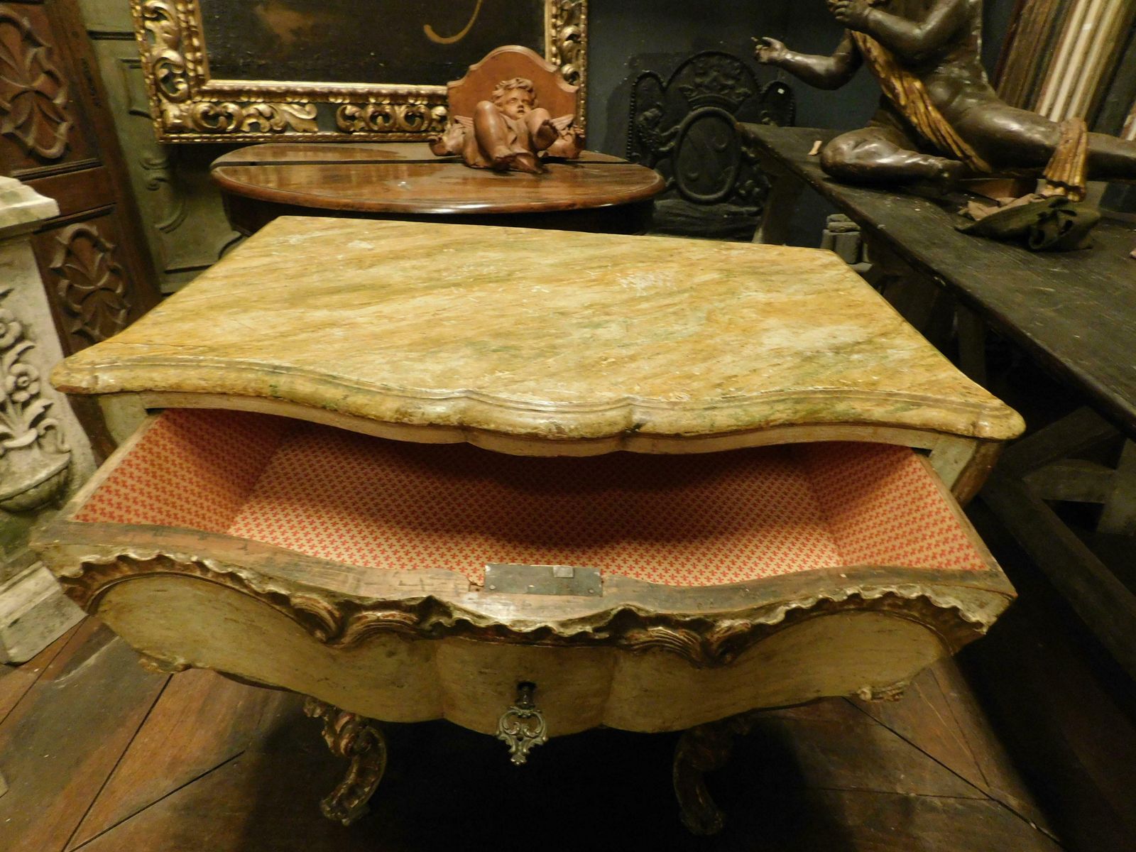 21074.0 Antique Venetian Lacquered And Gilded Chest Of Drawers, Richly Carved, Italy photo