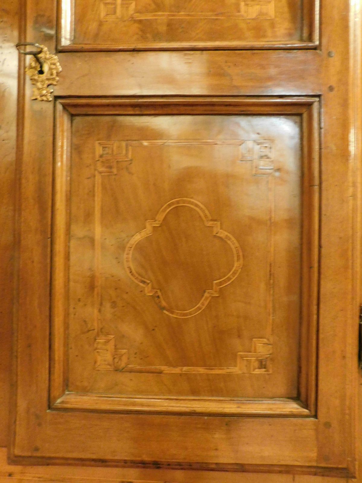 Antique Walnut Trumeau, Richly Inlaid, 2 Doors, Drawers And Flap, Italy photo buy