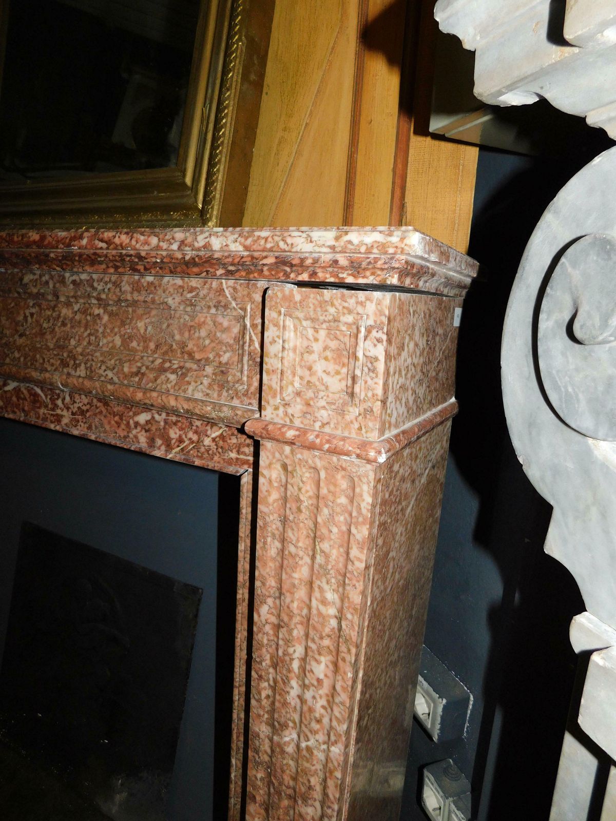 photo for sale Fireplace Mantle Carved In Red "Breccia Pernice" Marble, Italy