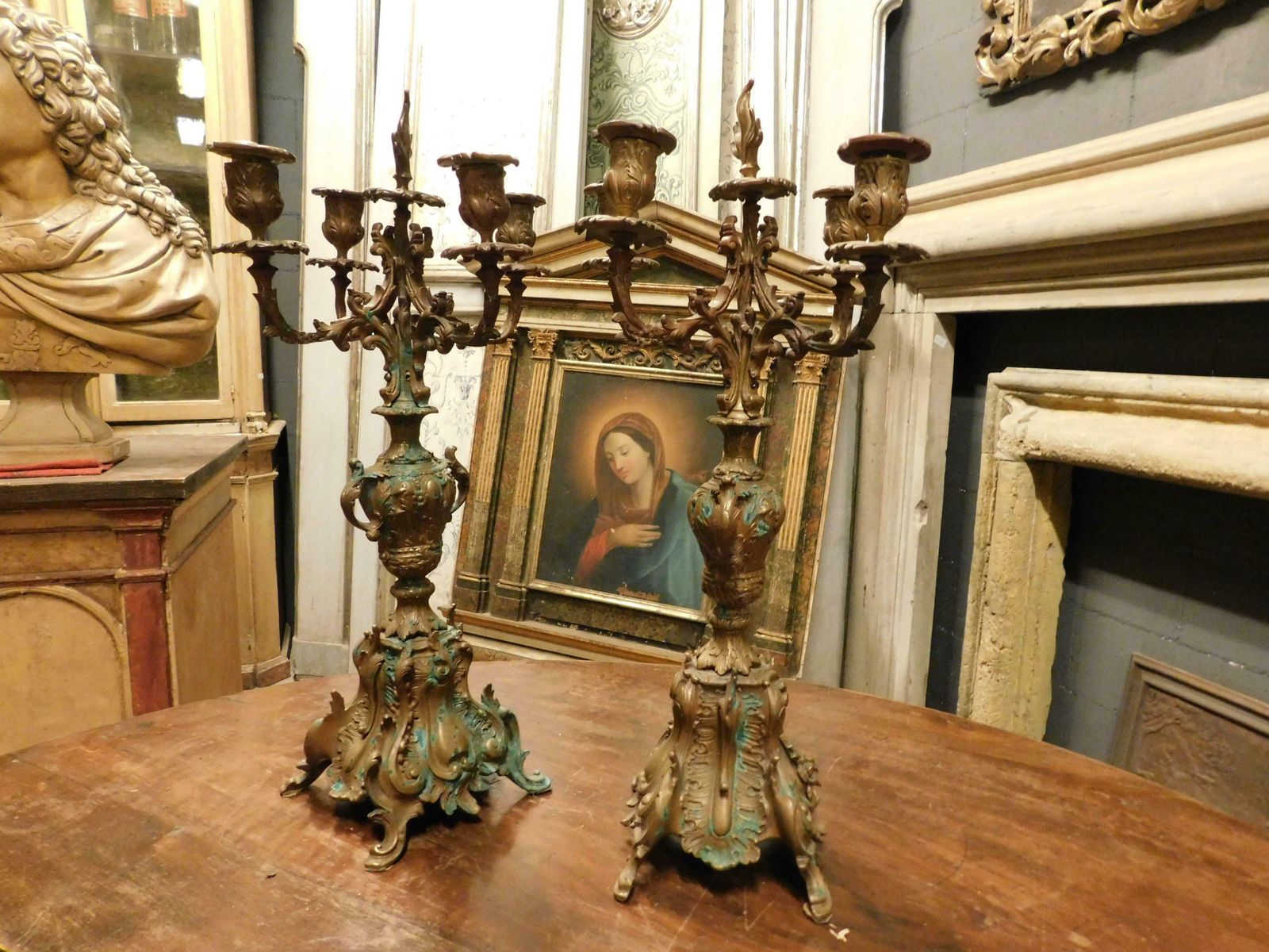 Pair Of Gilded And Sculpted Bronze Candelabra, Italy photo furniture