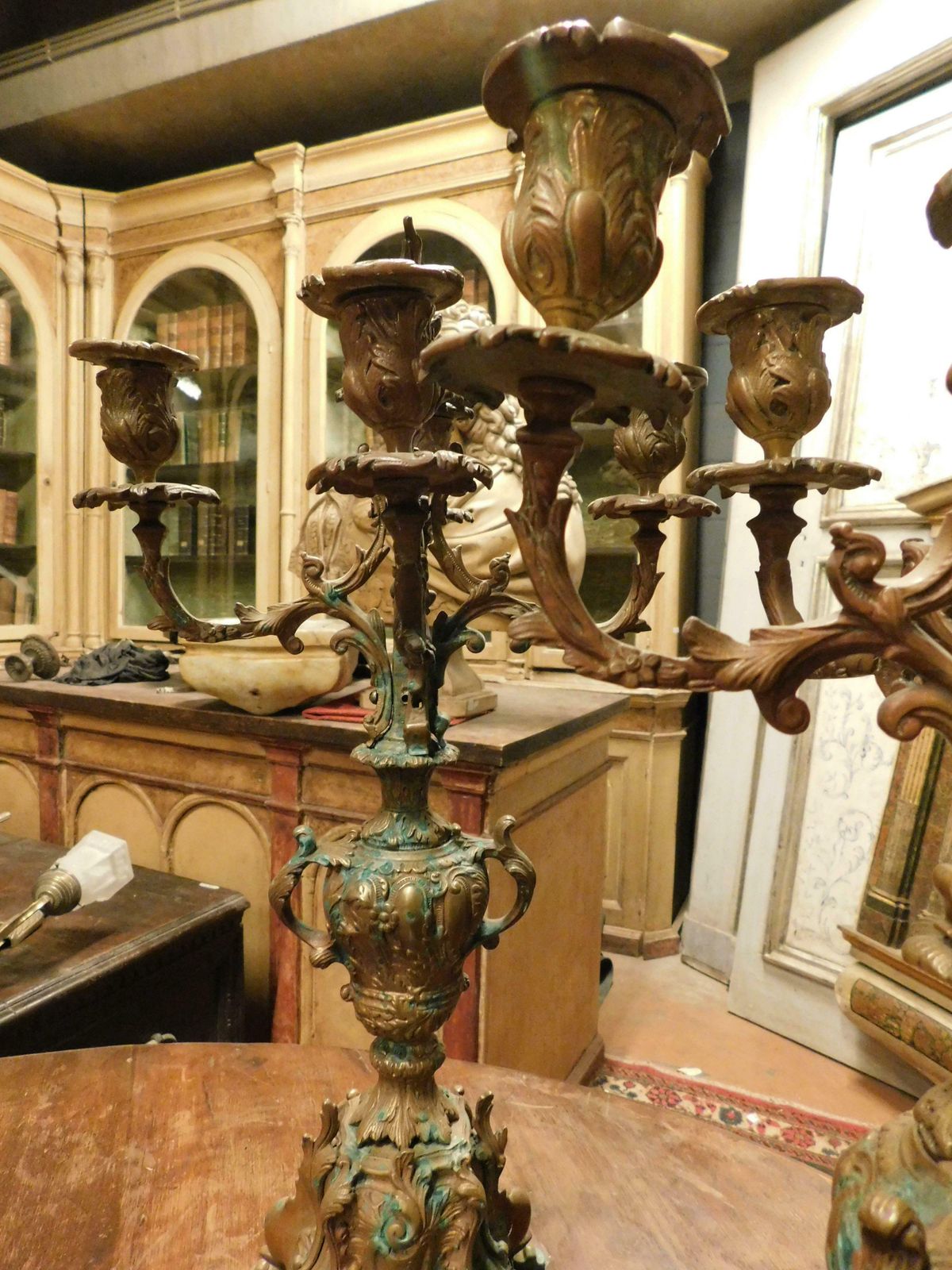 Pair Of Gilded And Sculpted Bronze Candelabra, Italy photo buy
