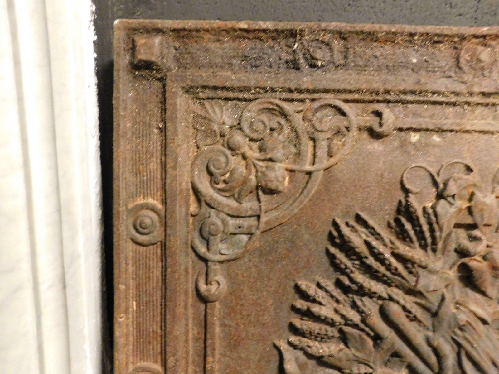 Old Cast Iron Fireplace Backplate, Richly Carved, Italy photo 790.0