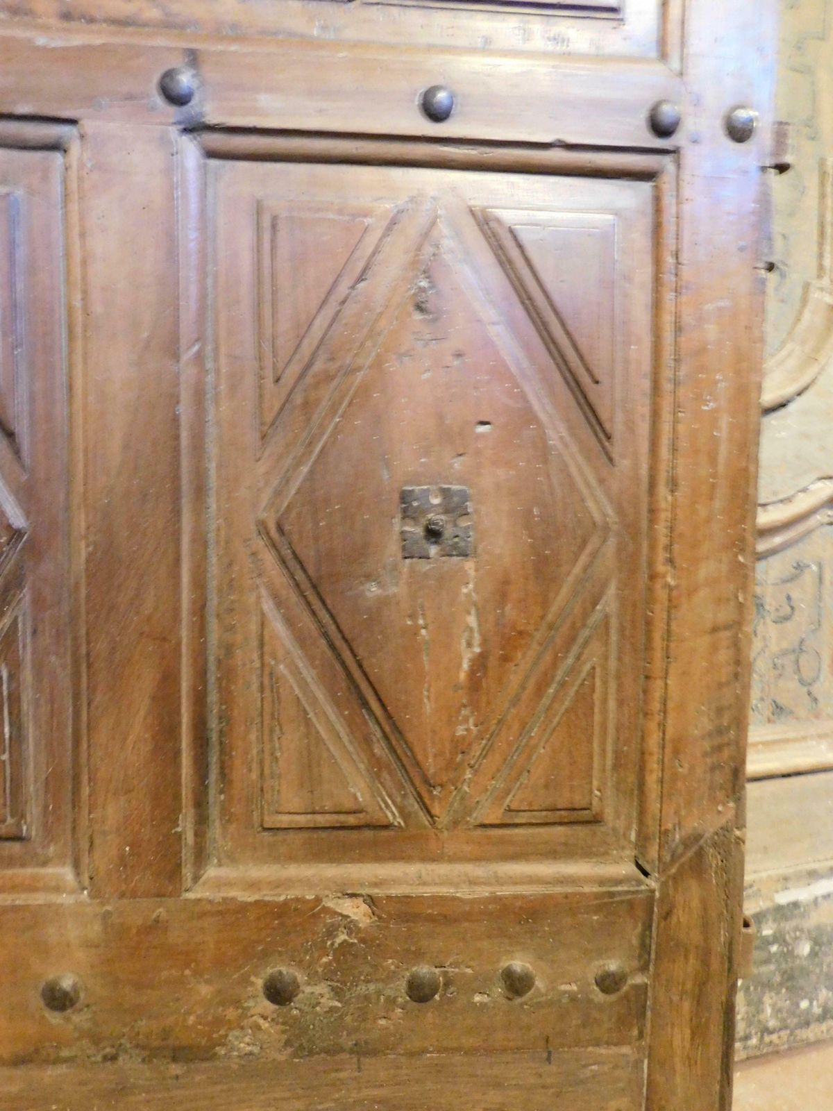 photo furniture Interior Wooden Door With Diamond Shaped Carved Panels, Italy