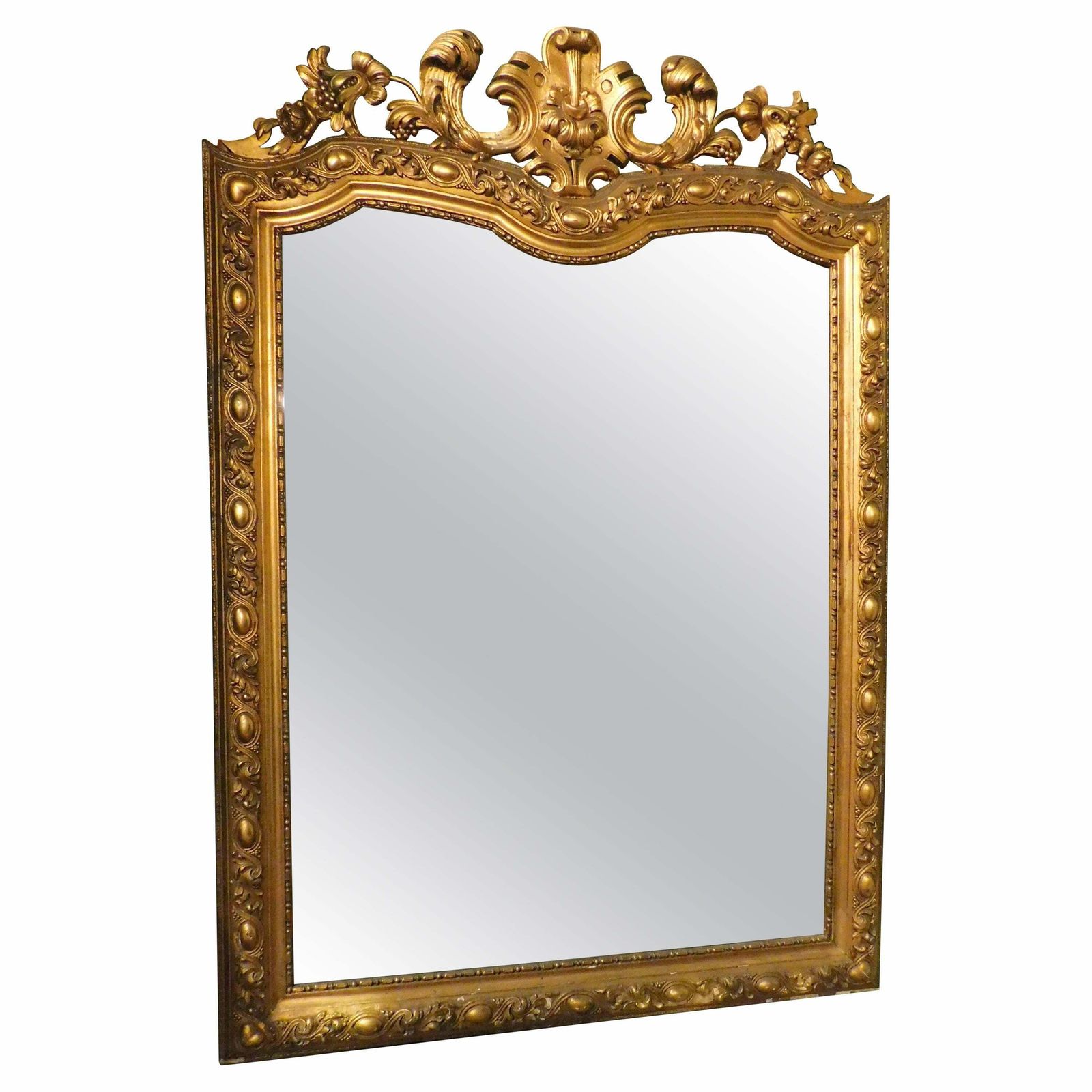 Gilt Wooden Wall Consolle Mirror With Carved Cymatium, Italy