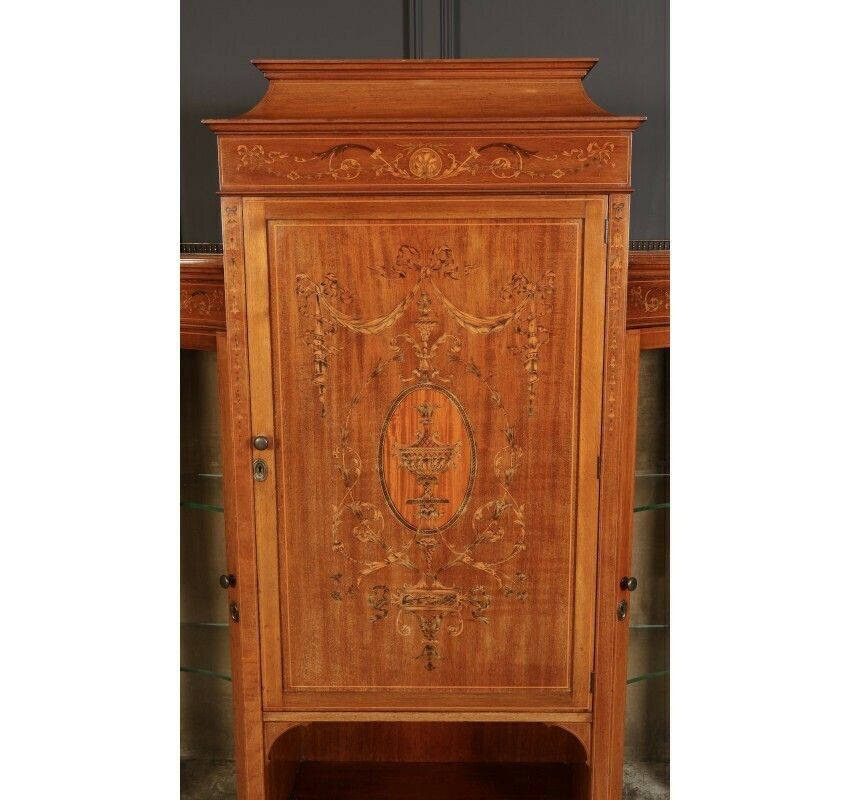 Edwardian Marquetry Inlaid Mahogany Glazed Side Cabinet photo for sale