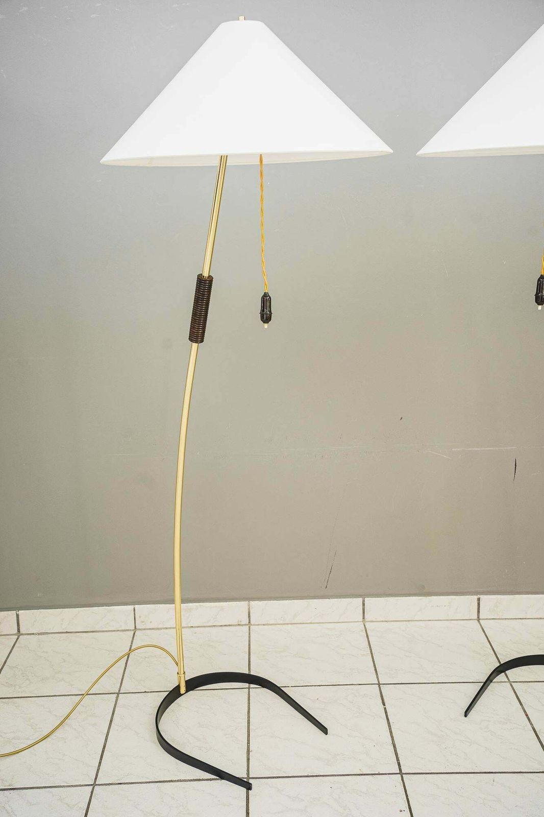 2x Rupert Nikoll Floor Lamps With Wood Handle, Circa 1950s photo furniture