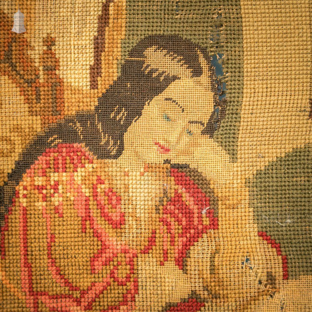 photo for sale Carved French Fire Screen, Crewel Work Tapestry, 18th C Carved Oak Frame