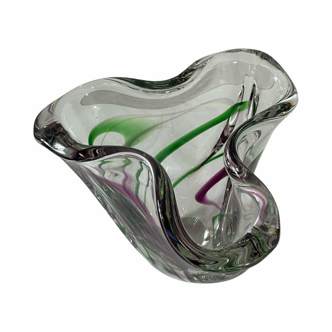 Max Verboeket   Kristalunie Maastricht   Vase With Purple And Green   Unused, Vintage   Dutch Glass   Signed Edition photo 149.0