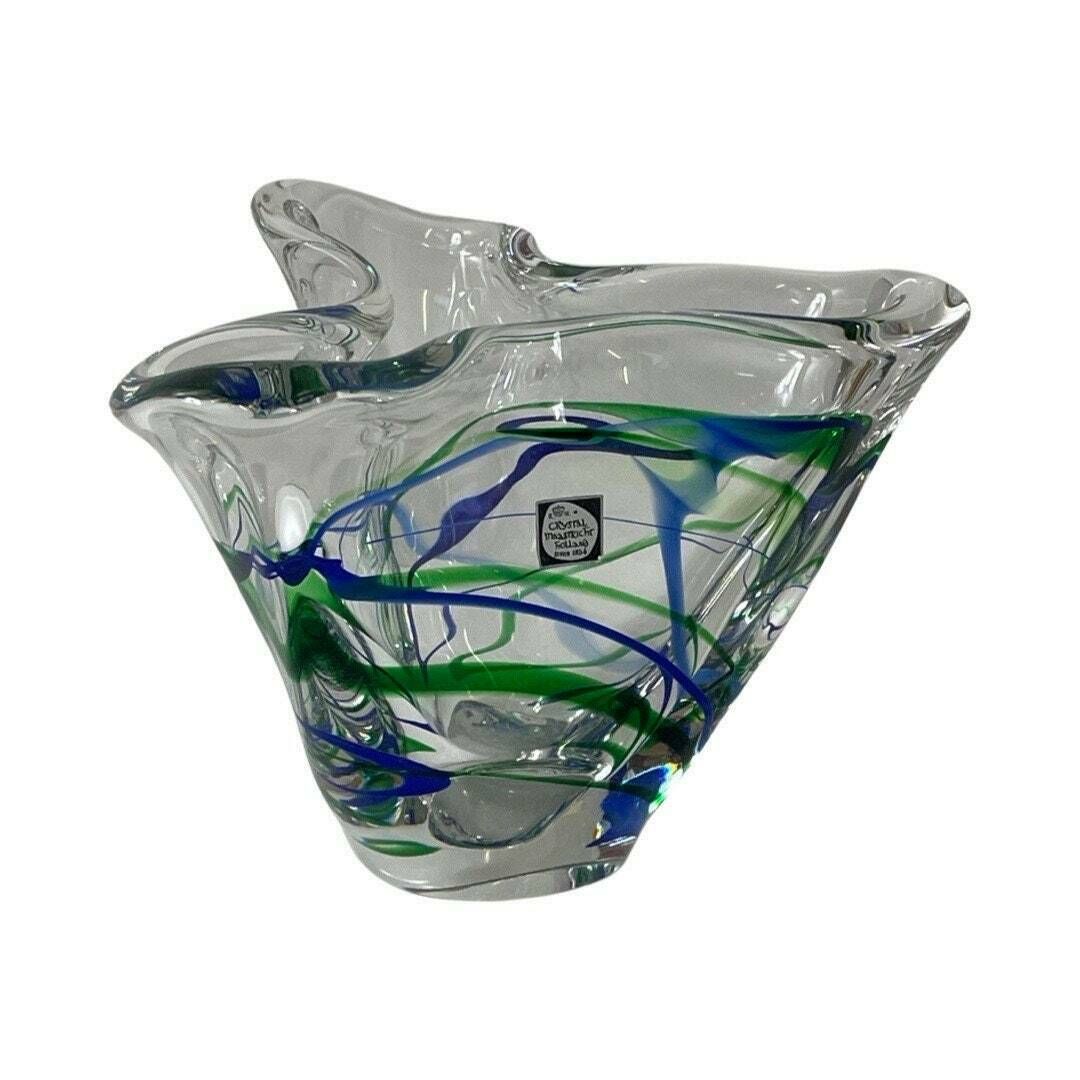 Max Verboeket   Kristalunie Maastricht   Vase With Blue And Green   Unused, Vintage   Dutch Glass   Signed Edition photo furniture