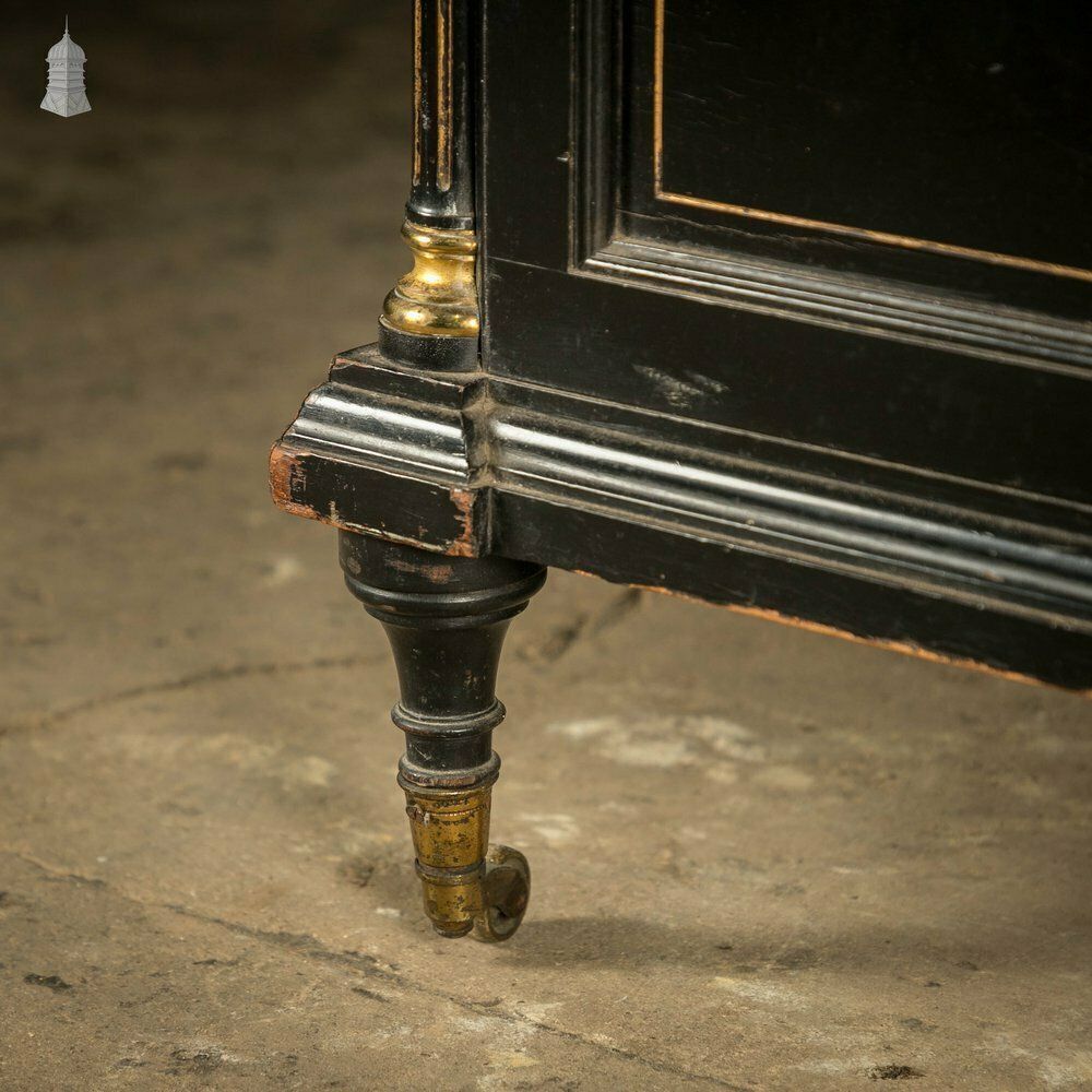 photo vintage Victorian Canterbury Sheet Music Rack, Ebonised Hardwood With Gold Column Details
