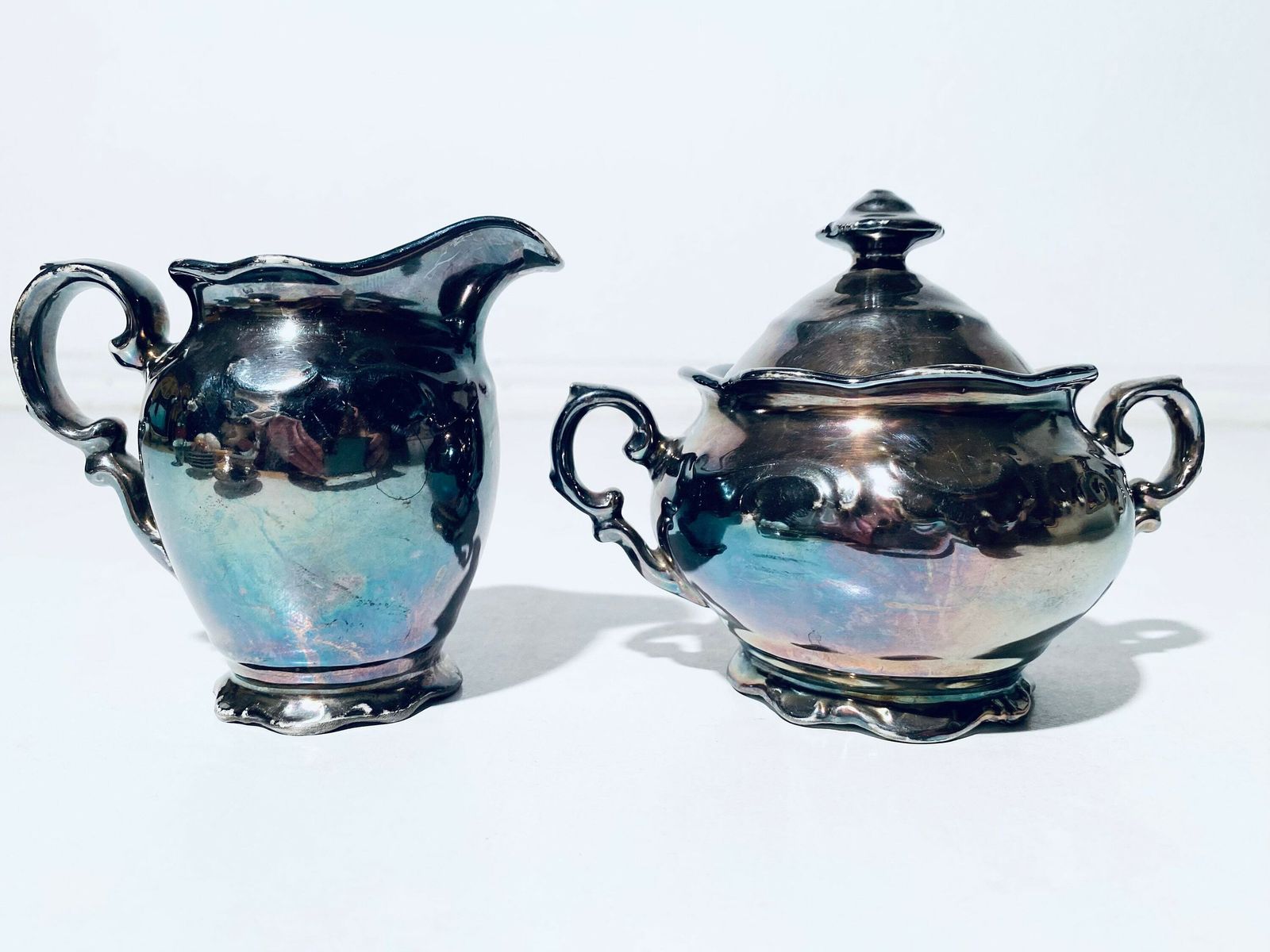 Silver Plated Rudolf Wachter Bavaria Porcelain Tea Cup Set With Milk & Sugar Holders / 1920s   1940s photo vinterior
