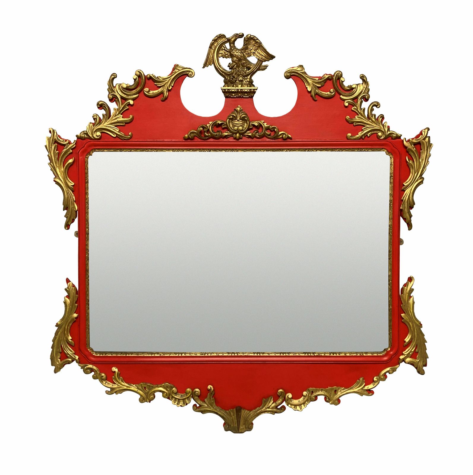 A George II Style Carved Scarlet & Giltwood Mirror