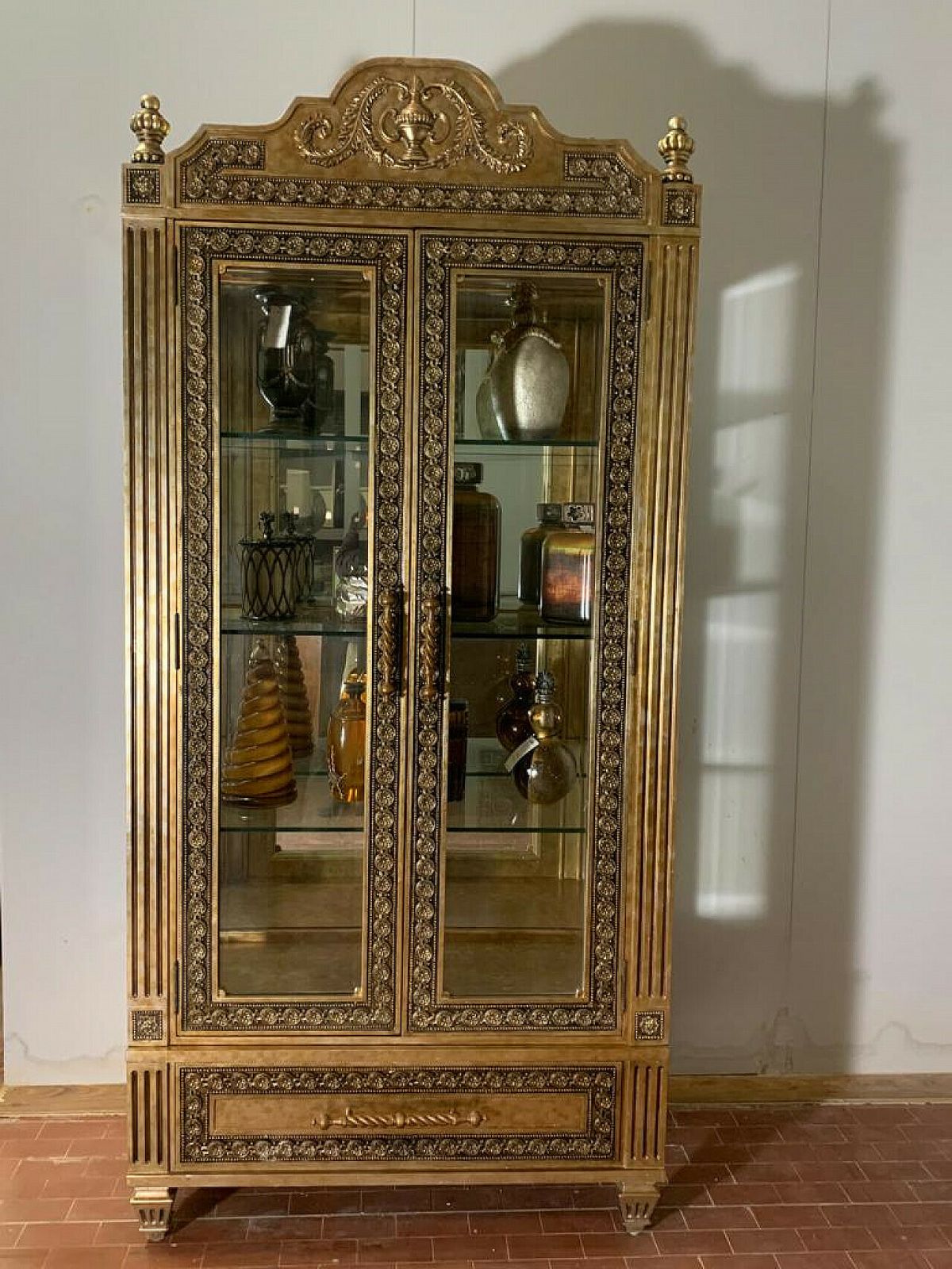 Louis XVI Style Gold Finished Display Case By Lam Lee Group, 1990s photo furniture