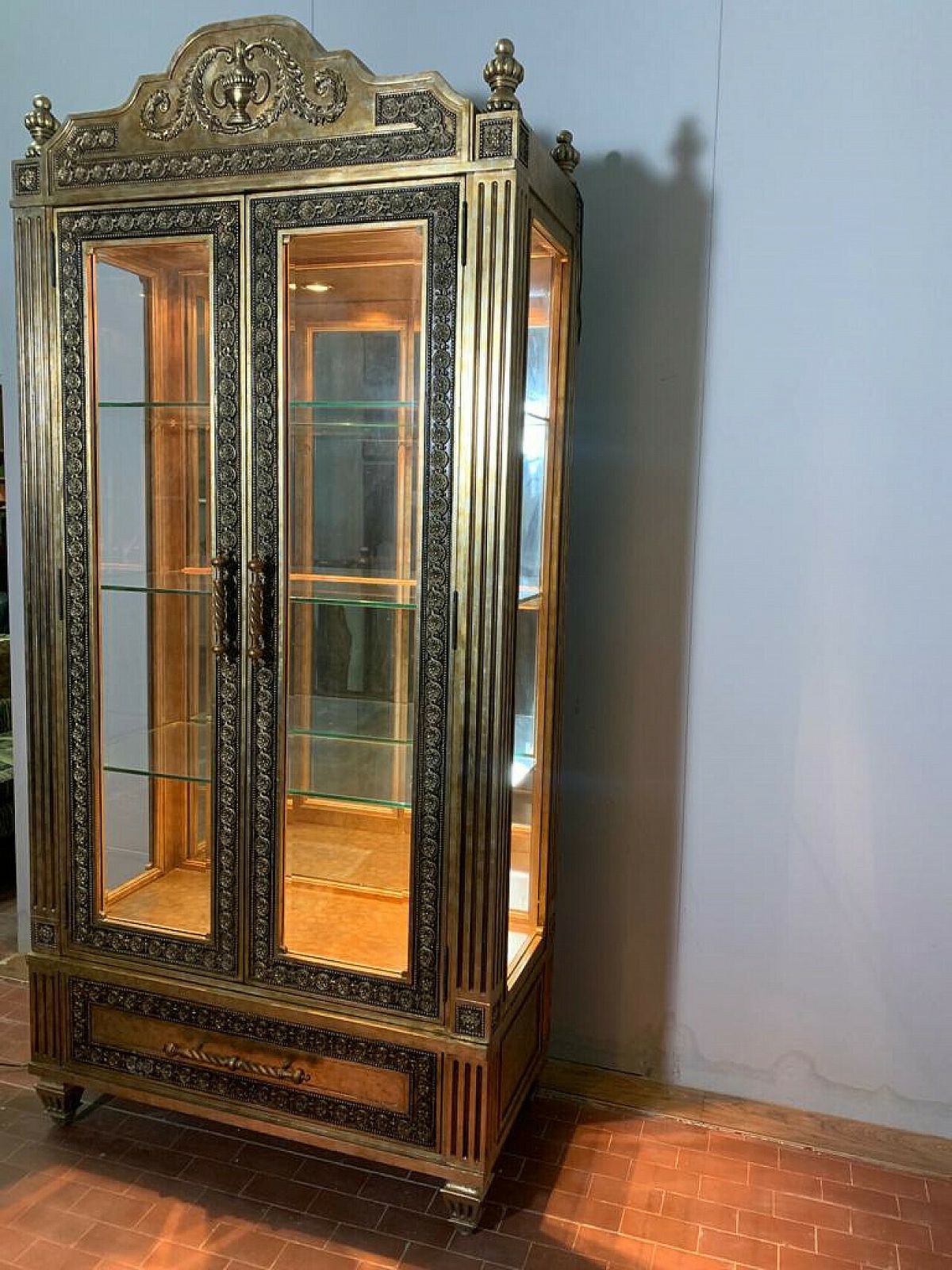 photo furniture Louis XVI Style Gold Finished Display Case By Lam Lee Group, 1990s