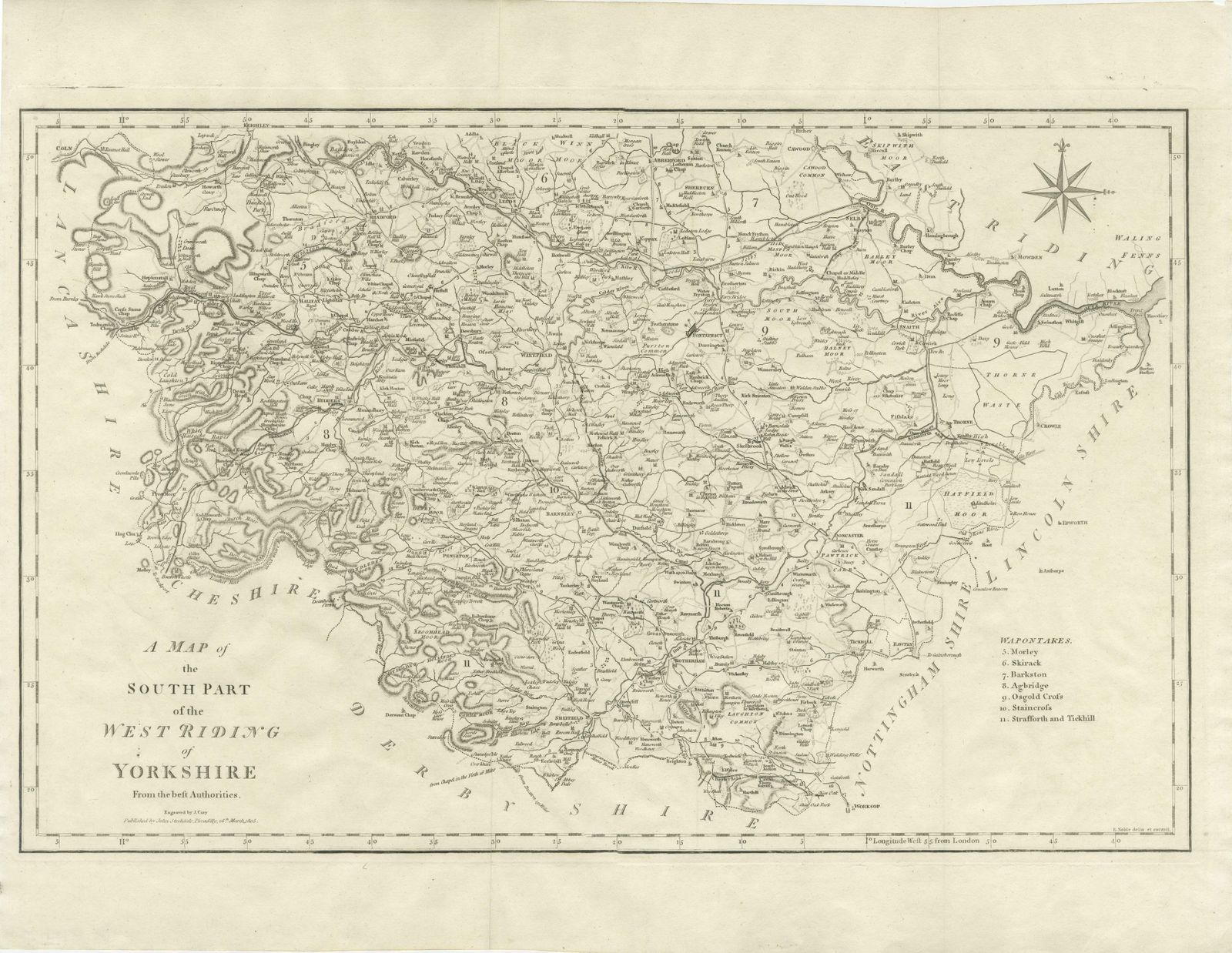 Large Antique County Map Of The West Riding Of Yorkshire 'South Part', England photo furniture