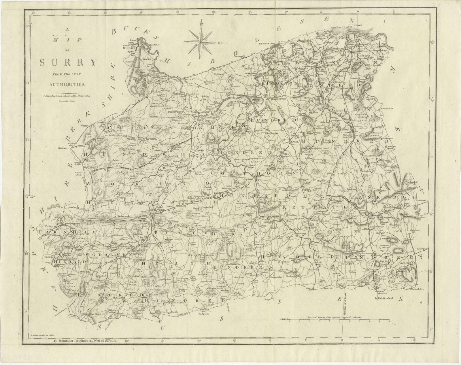 Large Antique County Map Of Surrey, England photo furniture