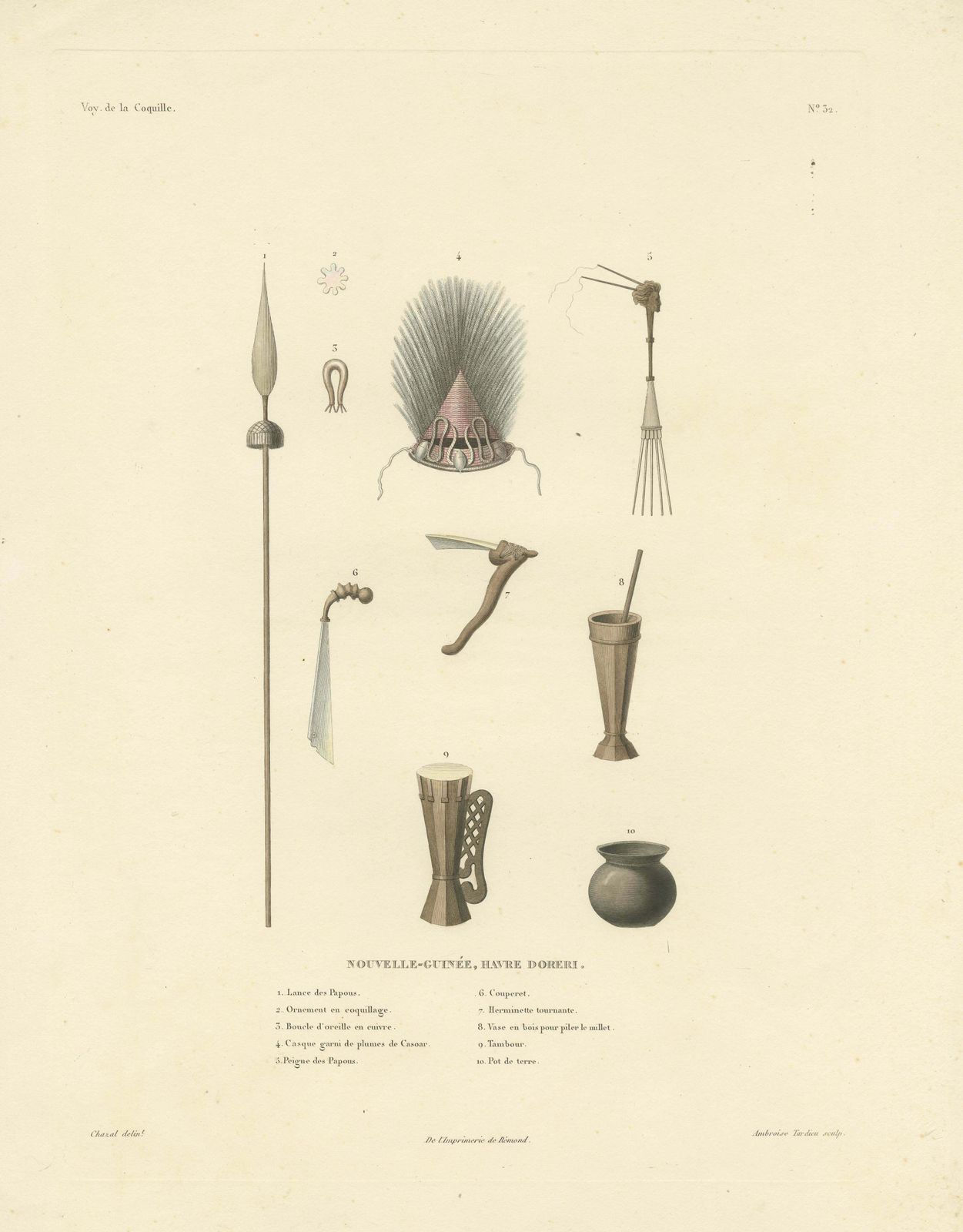 Antique Print Of Artifacts From The Haven Of Doreri, New Guinea photo for sale