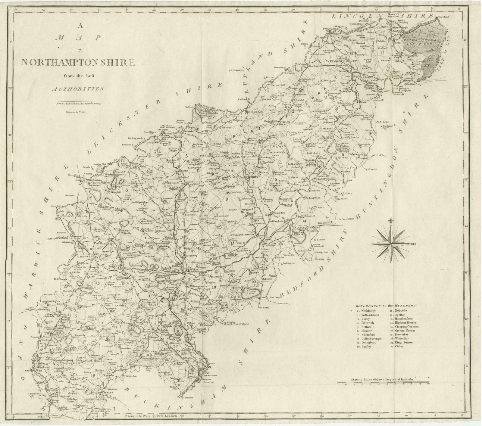 Large Antique County Map Of Northamptonshire, England photo for sale