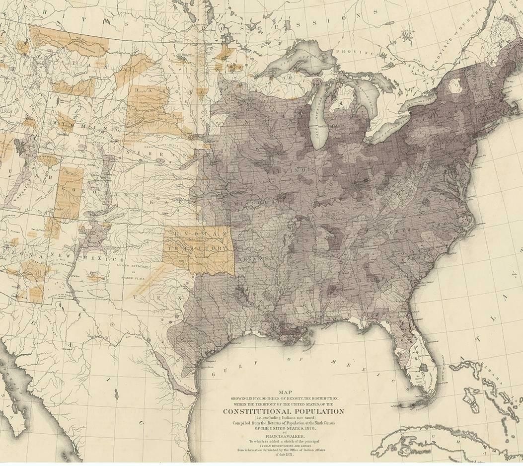 Antique Chart Of The Us Population In 1870, Published In 1874 photo Art