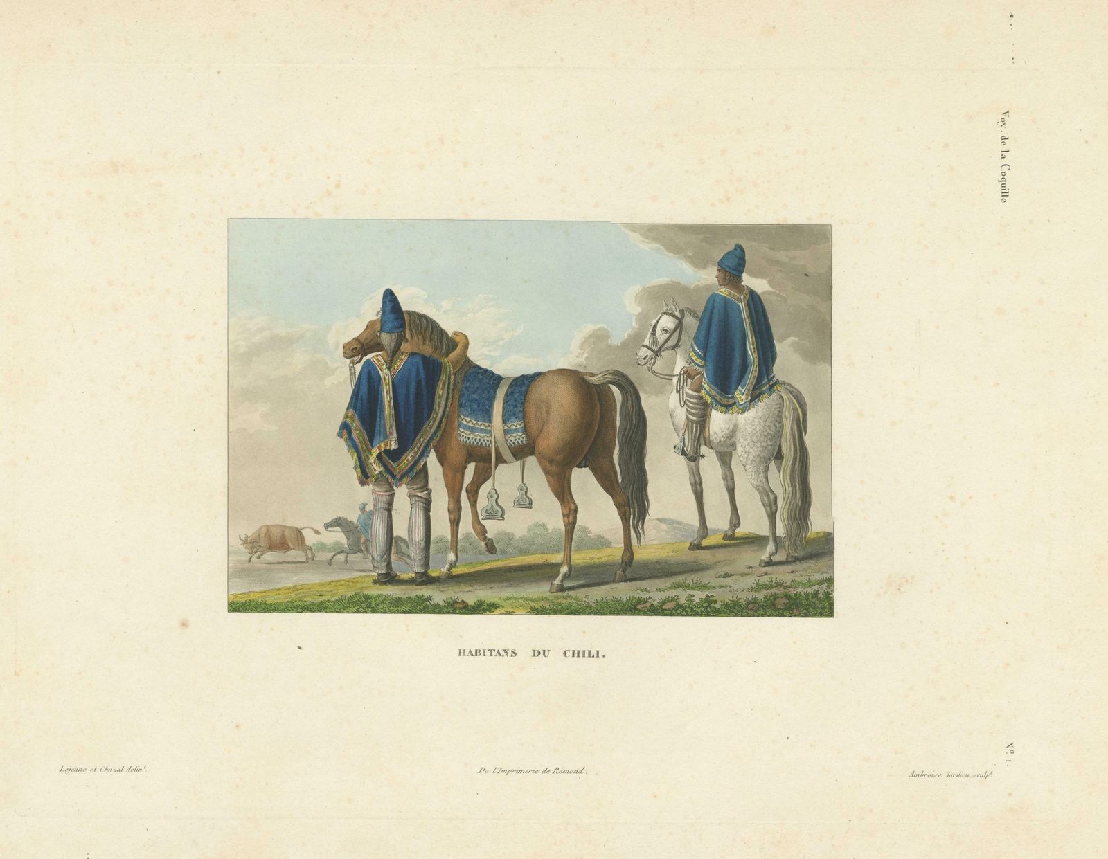 Antique Print Of Inhabitants Of Chile photo for sale