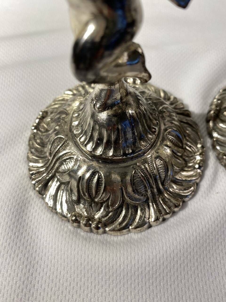 Two Silver Metal Candlesticks Decorated With 20th Century Cherubs photo vintage