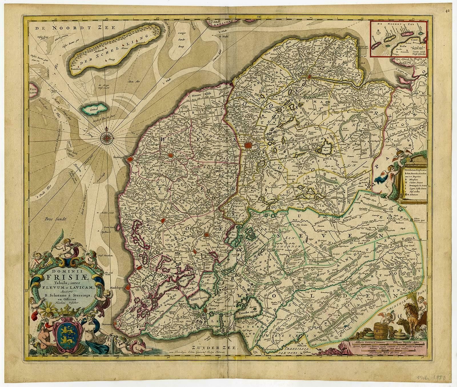 Large Copper Engraved Map Of The Coastline Of Friesland And Terschelling, C.1670 photo furniture