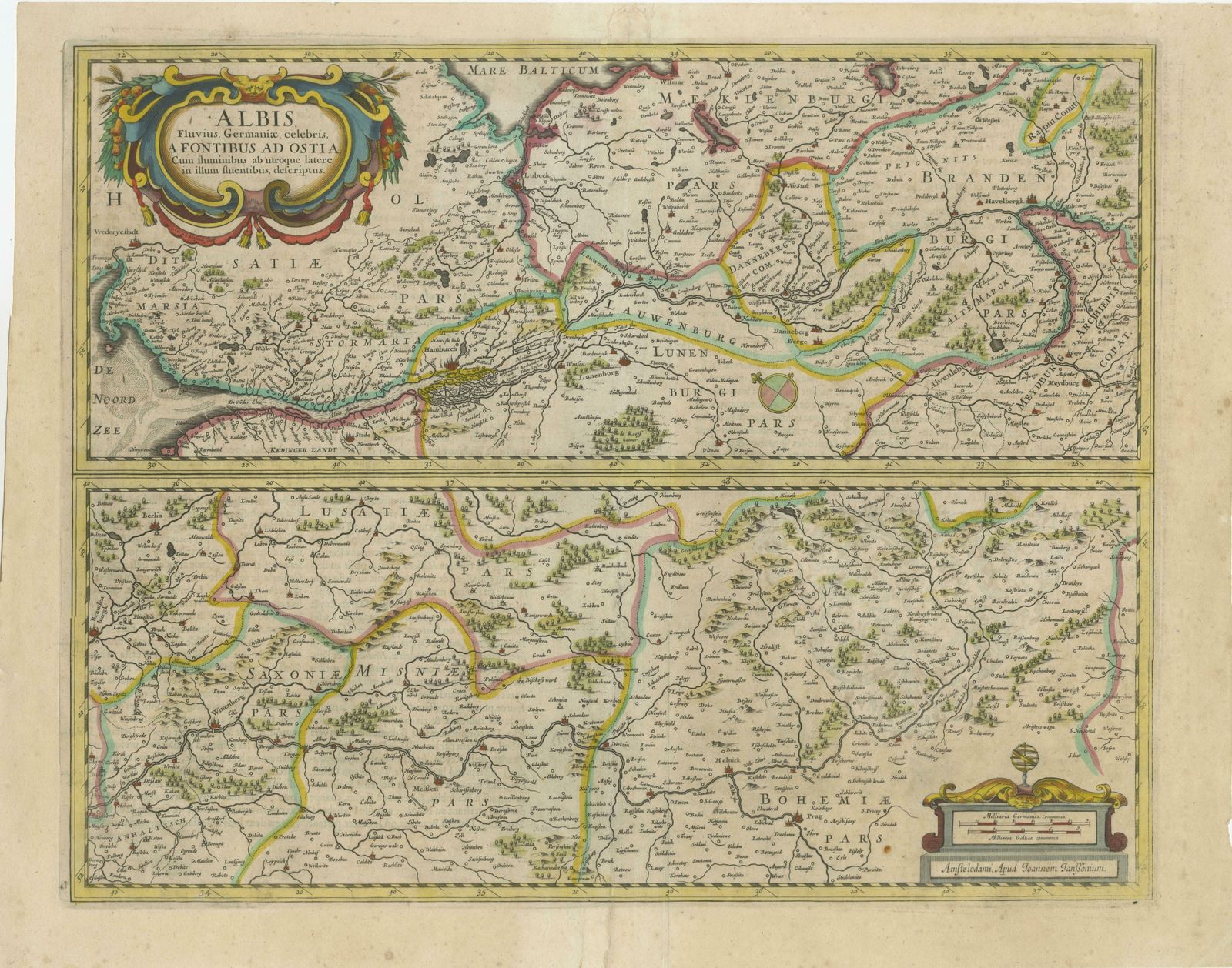 Antique Map Of The Of The Course Of The Albis River 'Or Elbe River' photo furniture