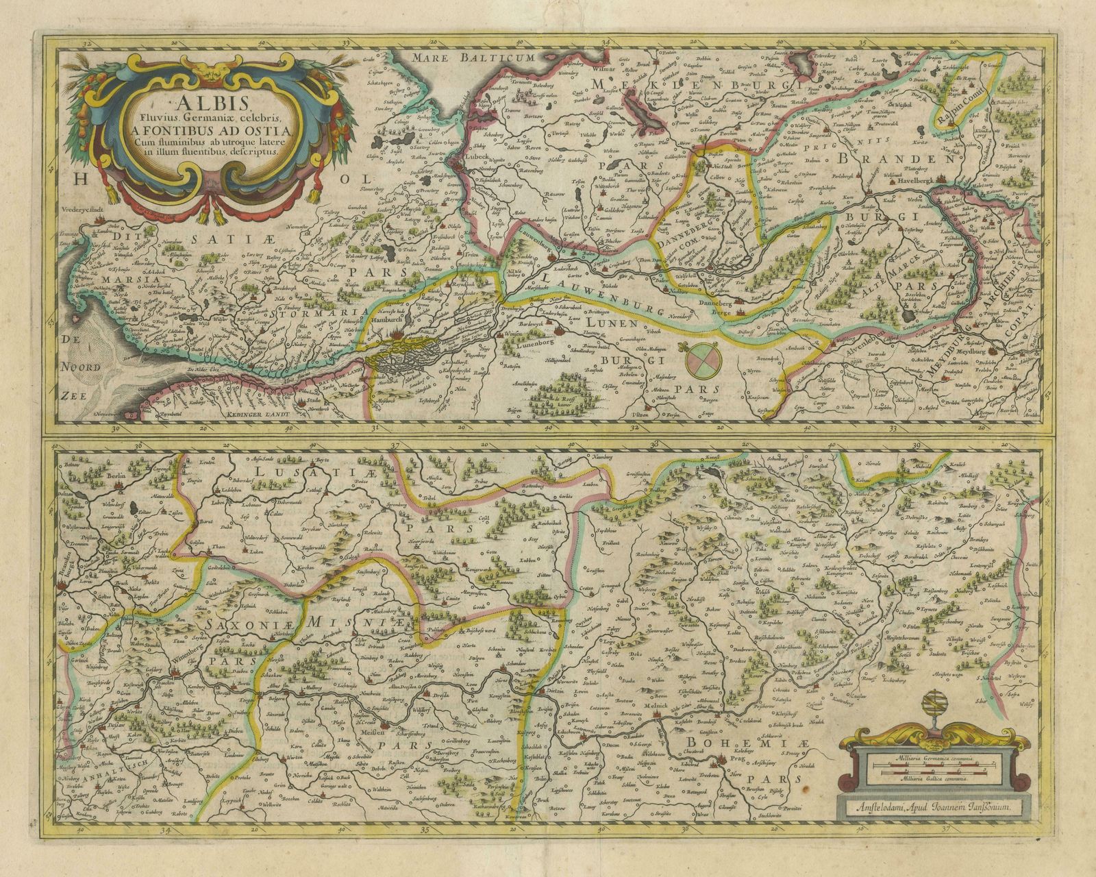 Antique Map Of The Of The Course Of The Albis River 'Or Elbe River' photo for sale