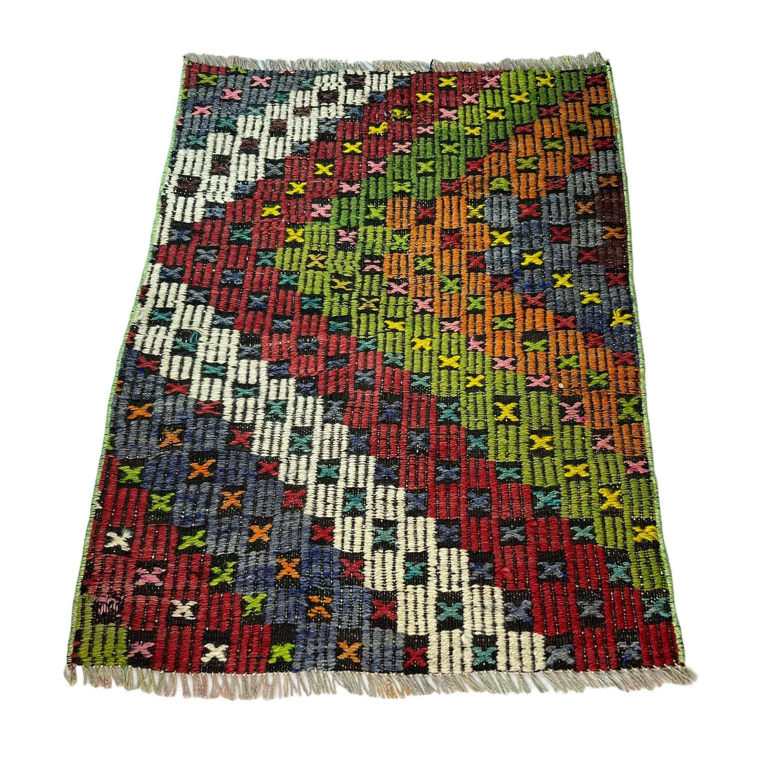 Turkse Mini Kilim, Vintage Anatolische Turkse Kelim – 90 X 66 Cm photo Textiel