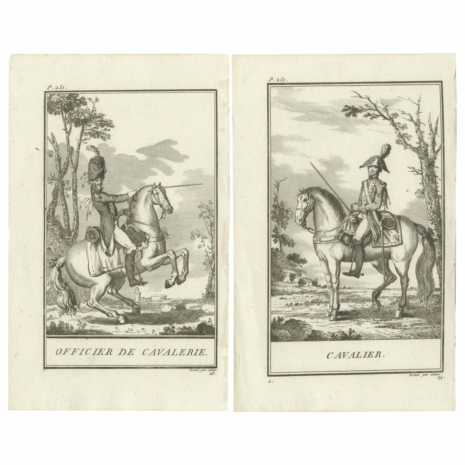 Set Of 2 Antique Horse Riding Prints, Cavalry Officer, Cavalry Soldier
