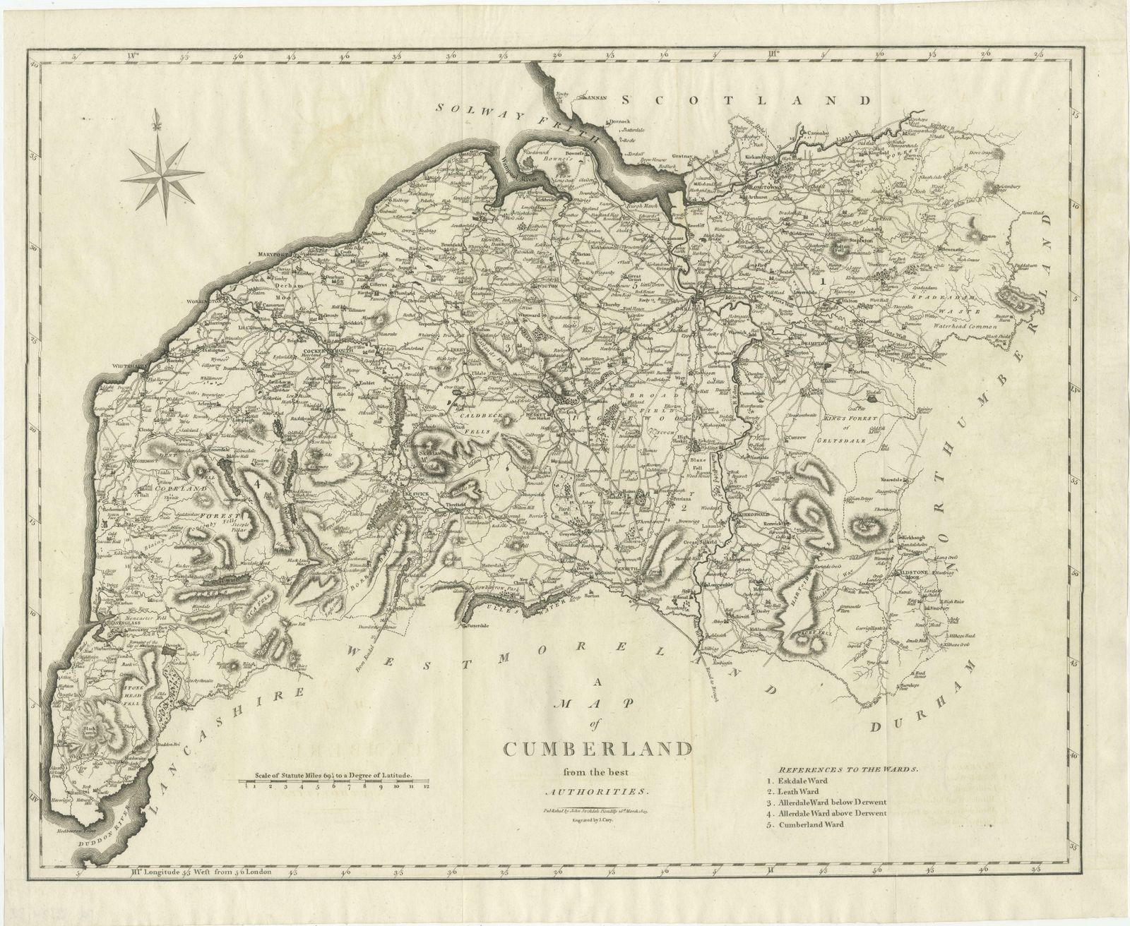 Large Antique County Map Of Cumberland, England photo furniture