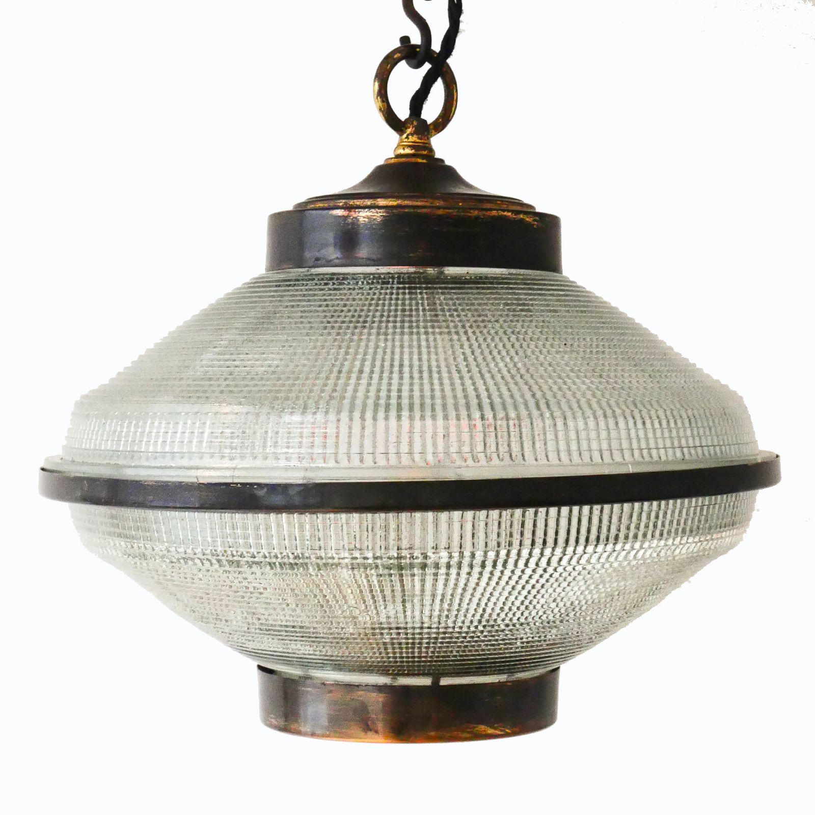 “Ellipse” Pendant Light In Glass And Patinated Brass. photo for sale