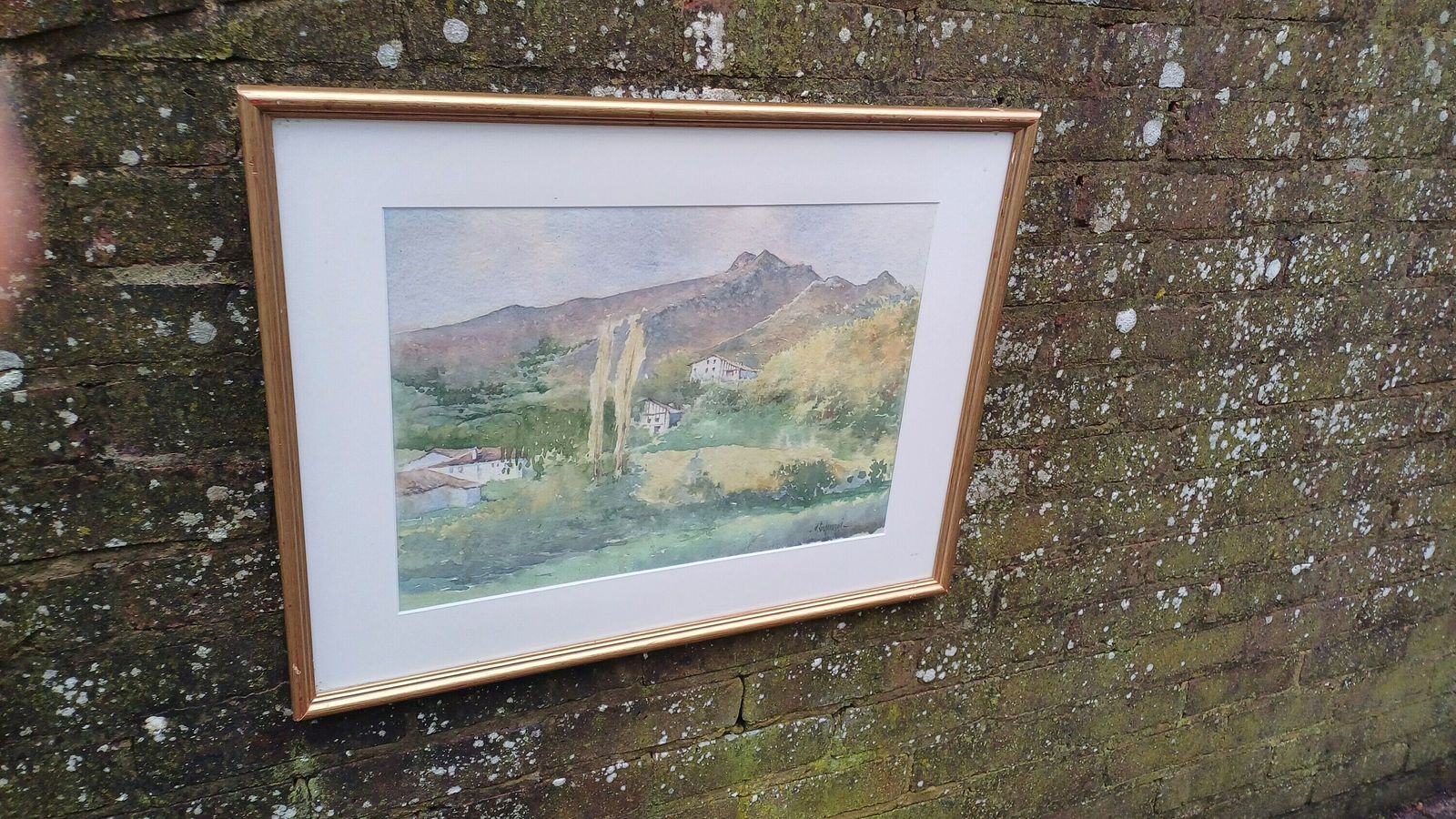 Superb Signed Large Watercolour Print Manuel Susperregui Gold Wooden Glazed Frame. photo furniture