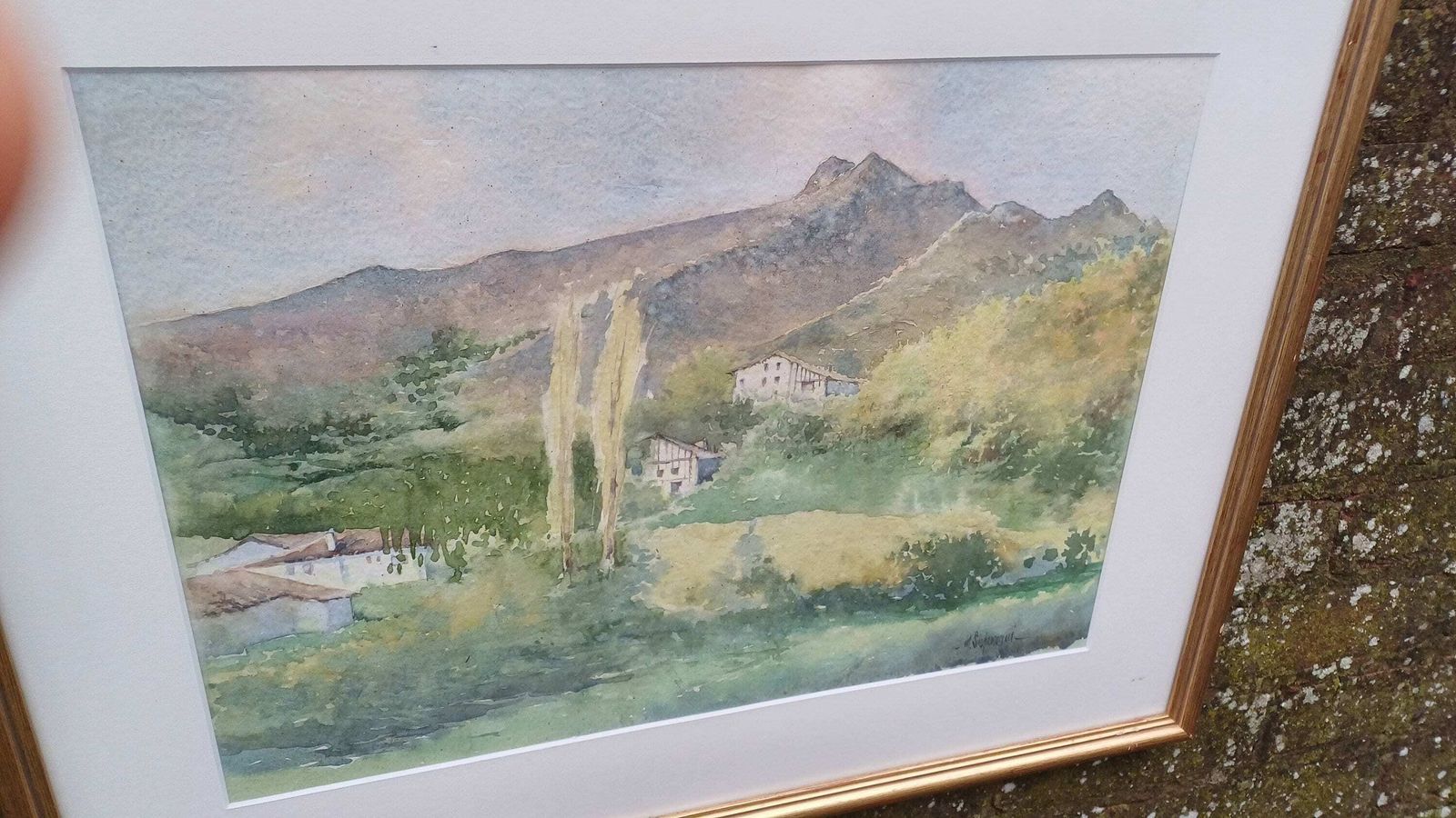 Superb Signed Large Watercolour Print Manuel Susperregui Gold Wooden Glazed Frame. photo Art