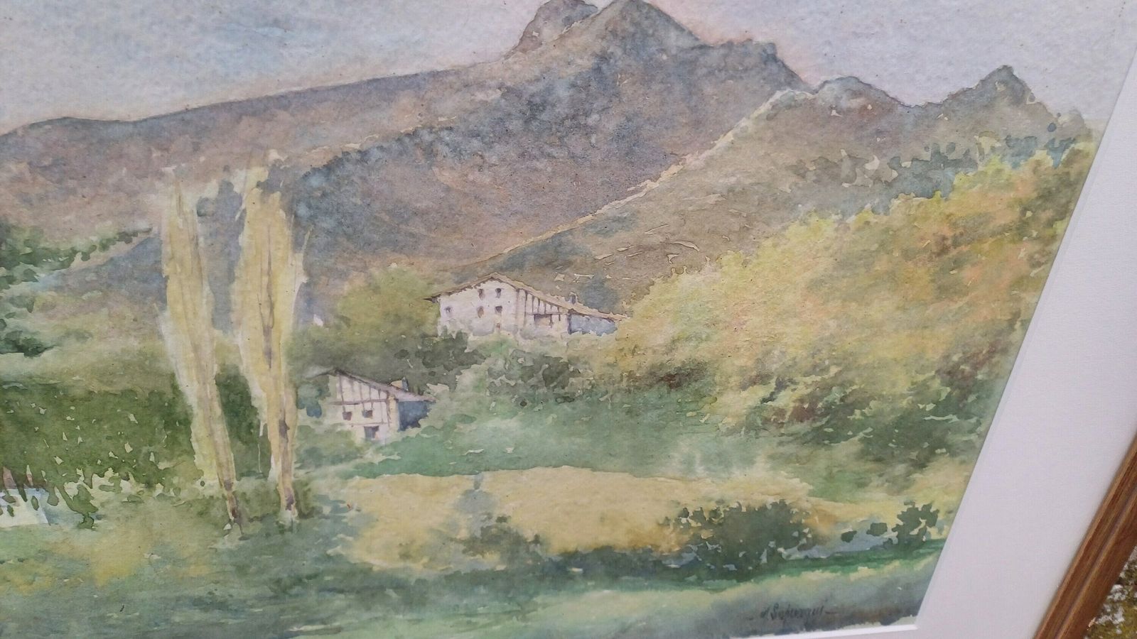 Superb Signed Large Watercolour Print Manuel Susperregui Gold Wooden Glazed Frame. photo buy