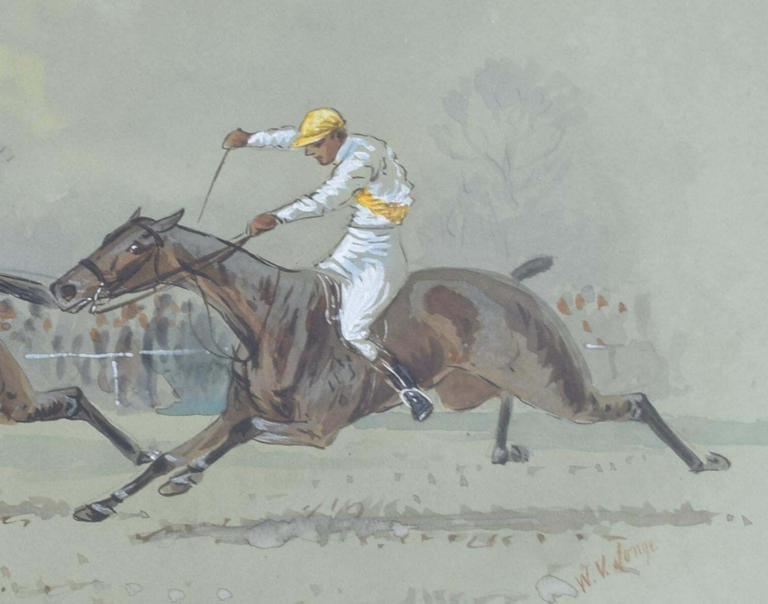 William Verner Longe Horse Racing Cambridge University Jockeys Watercolour By William Verner Longe 1900 photo for sale