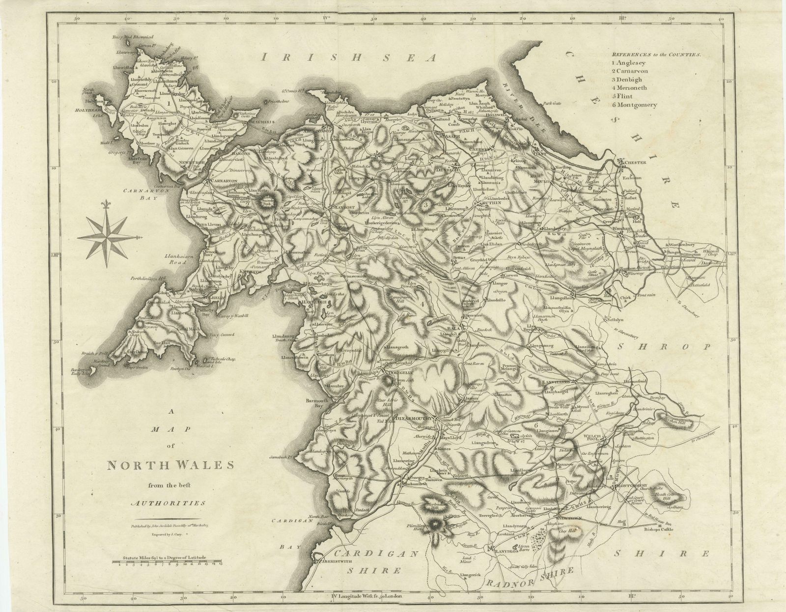 Large Antique County Map Of North Wales, England photo furniture