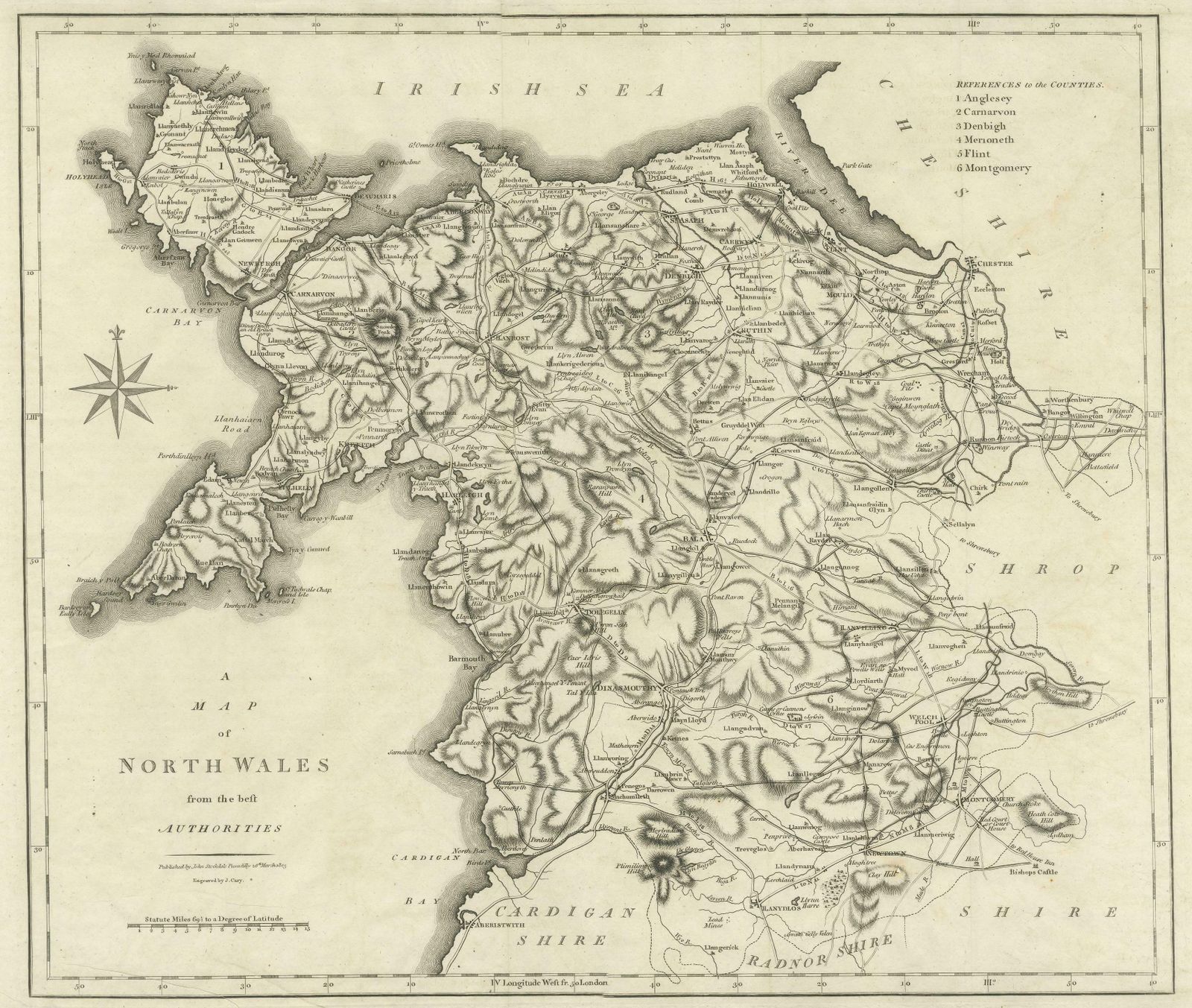 Large Antique County Map Of North Wales, England photo for sale