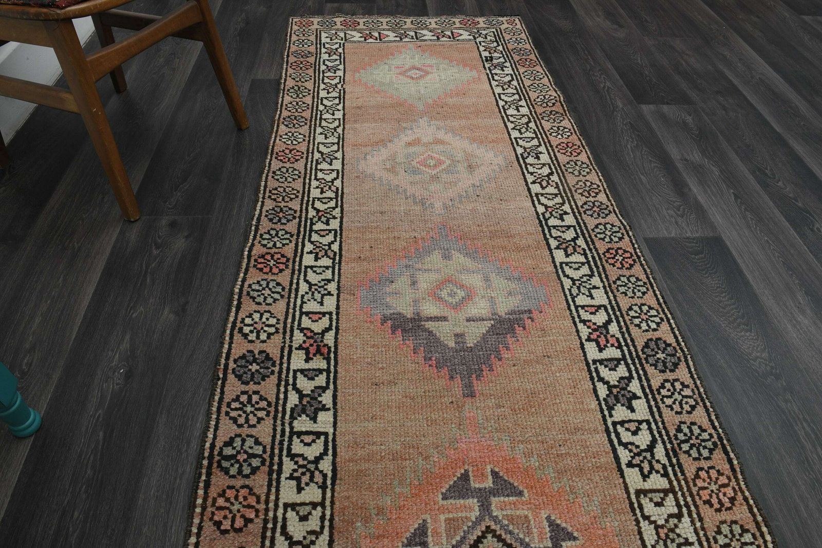 3x14 Faded Orange Beige Hallway Rug, Handmade Turkish Rug, Vintage Rug, Wool, Oushak Rug, Runner Rug, Hallway Kitchen Rug, 3x14 Long Rug photo Textiles