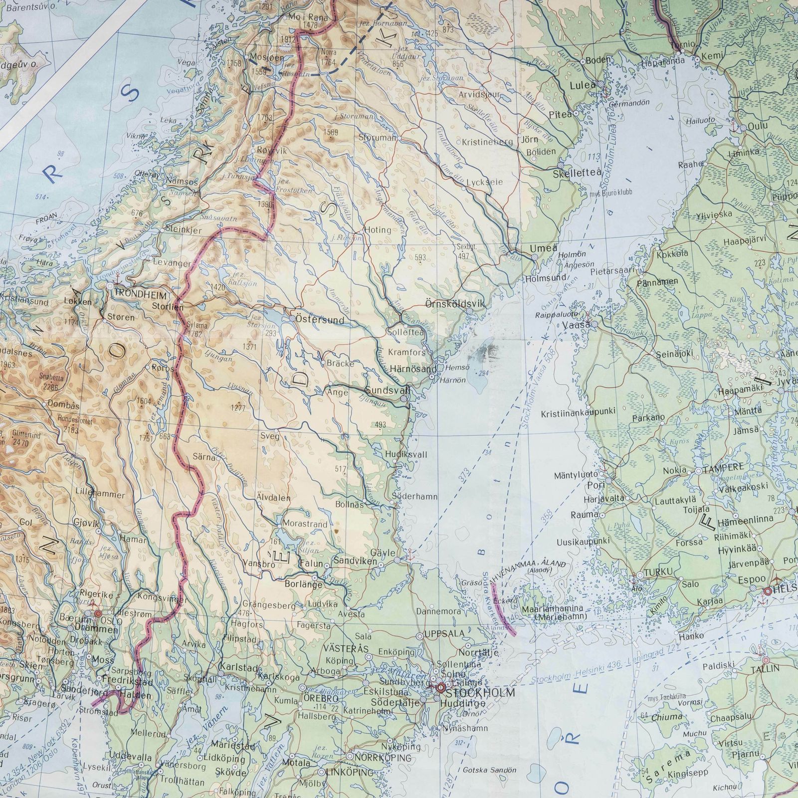 Late 20th Century Educational Geographic Map – Scandinavian Topography photo furniture