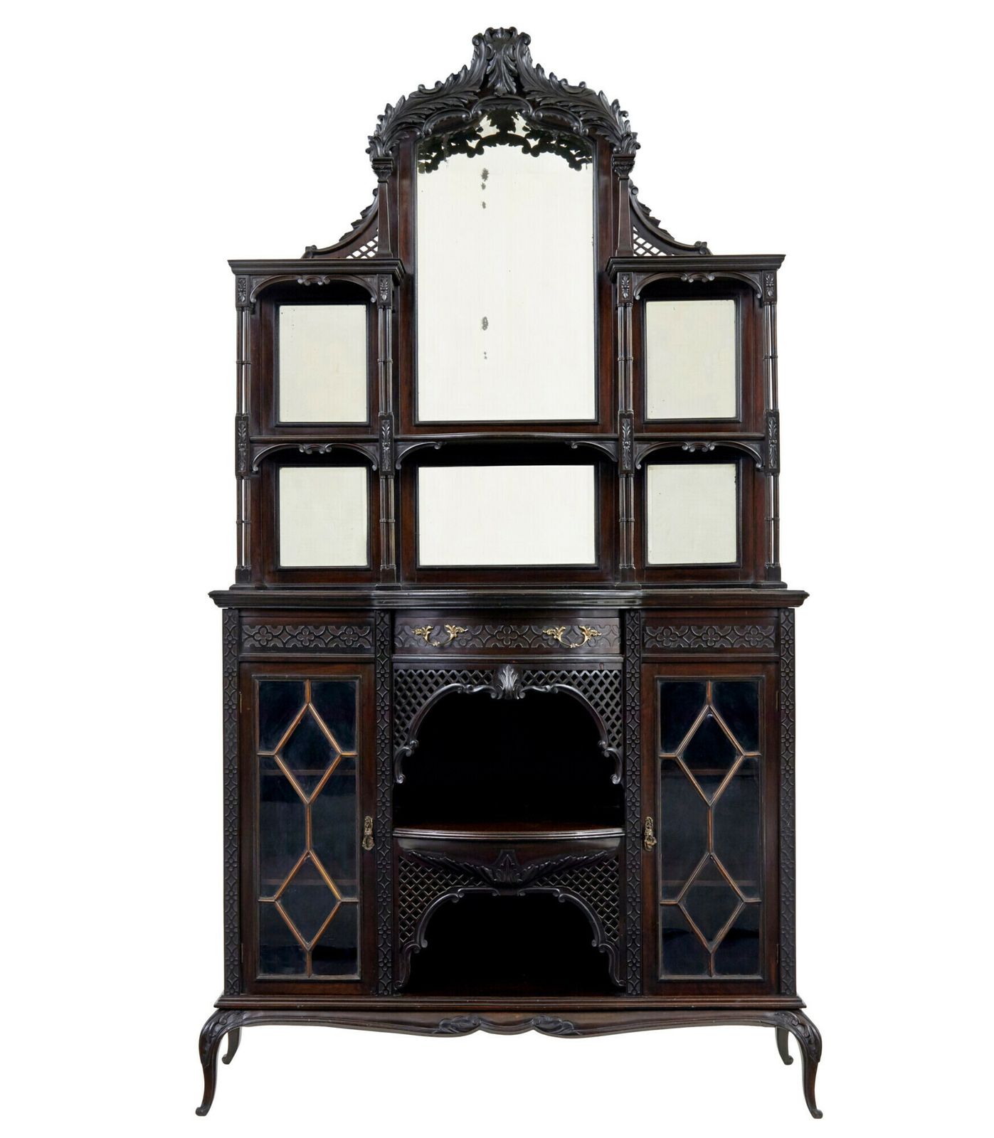 Edwardian Chippendale Revival Carved Mahogany Cabinet